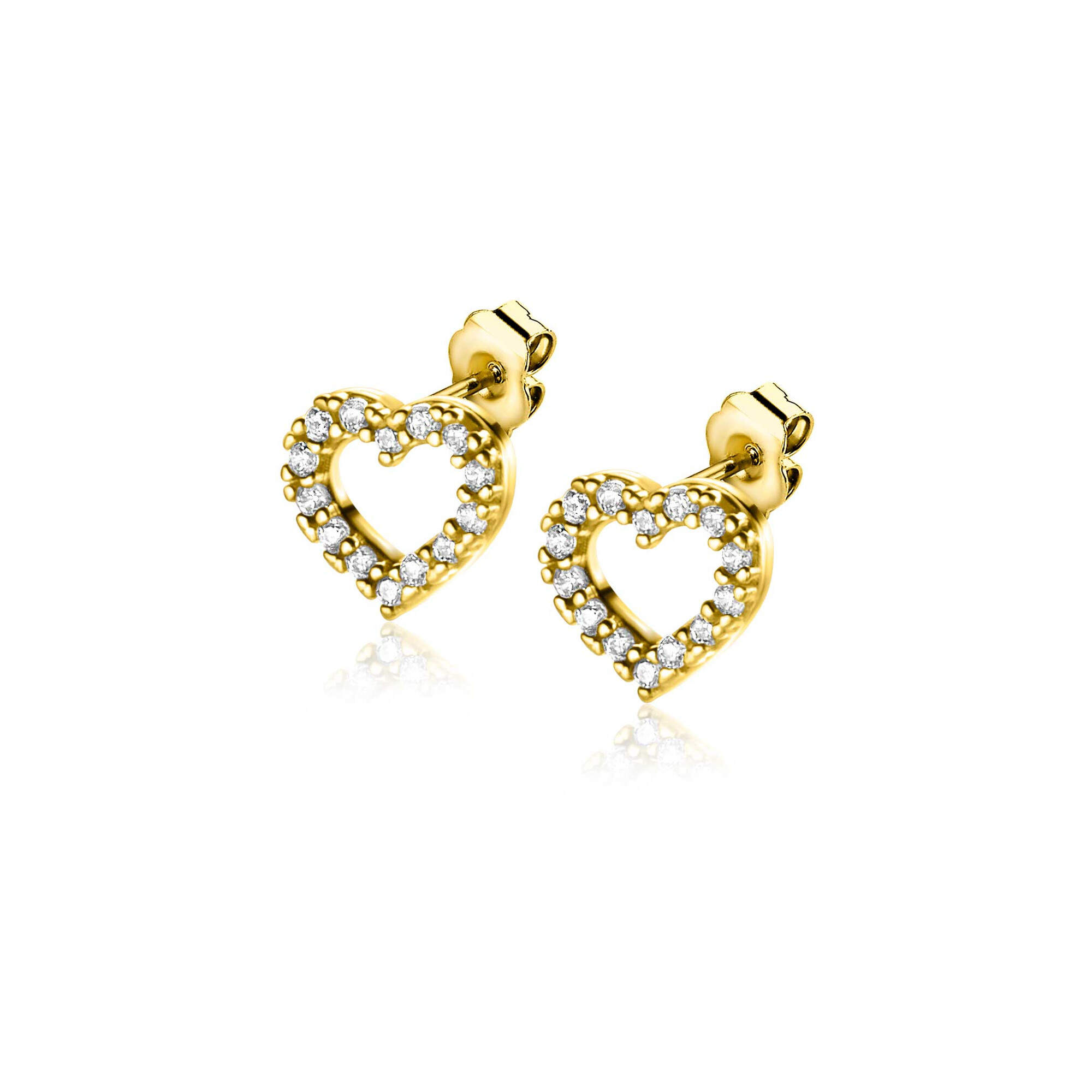 ZINZI GOLD oorknopjes open hart zirconia's