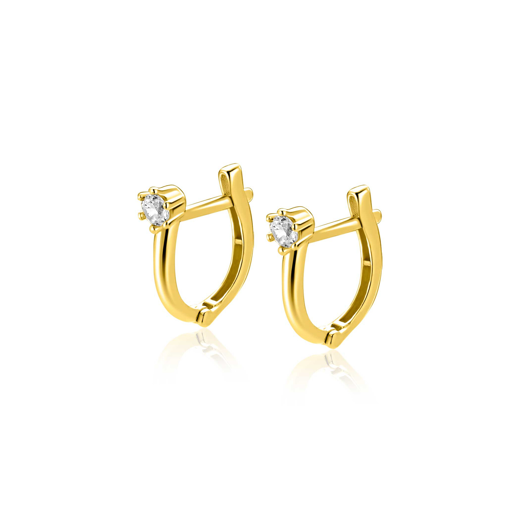 ZINZI GOLD klapcreolen ovaal met zirc.in chaton