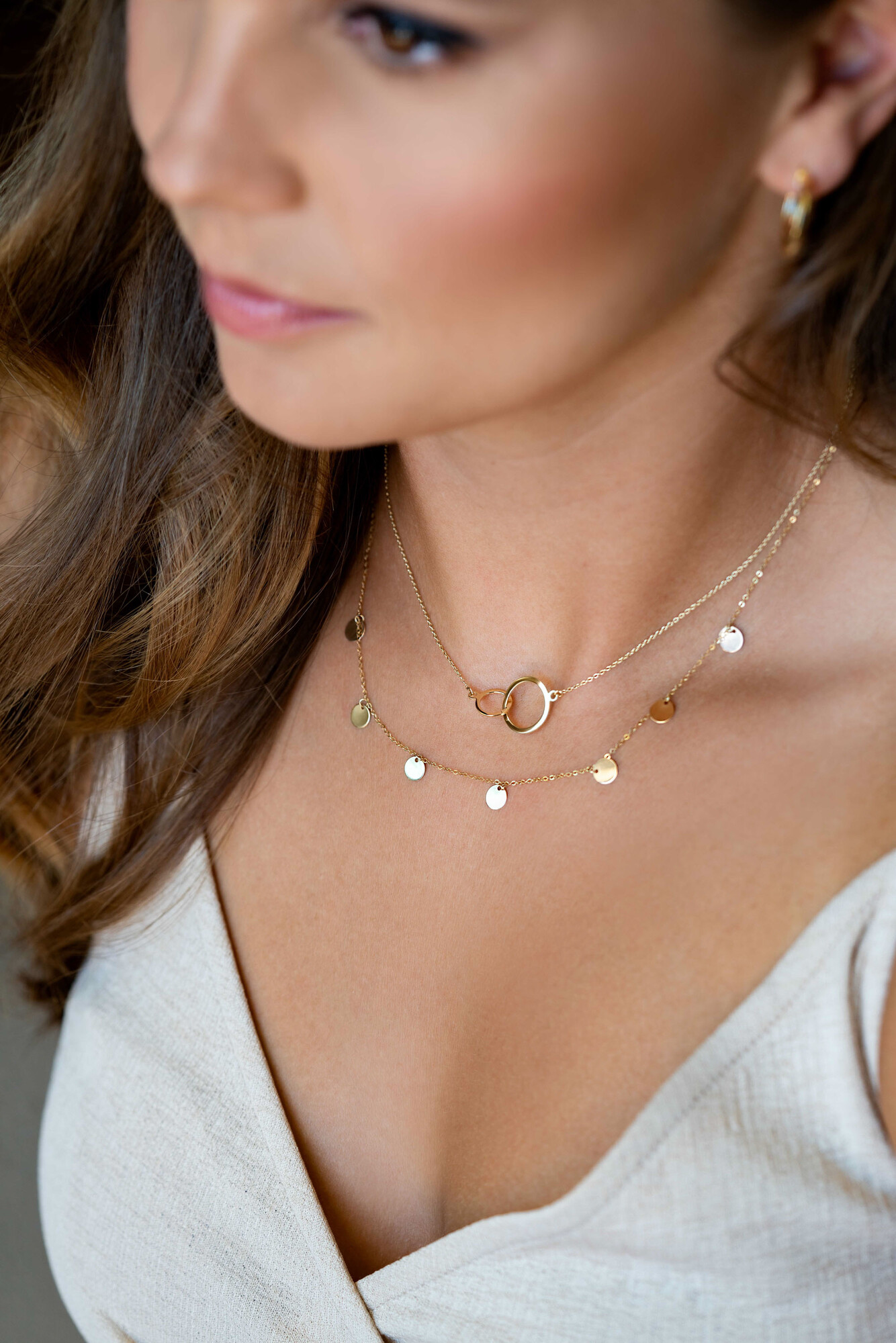 ZINZI Gold 14 Karat Goldkette mit 7 Kreisen 45cm ZGC167