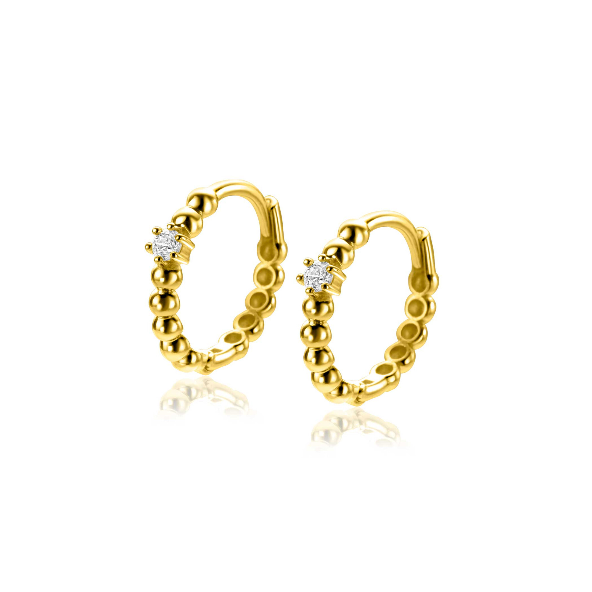 13mm ZINZI Gold 14kt goldene Creolen mit Kugel-Design und einem runden weißen Zirkonia, mit luxuriösem Klappverschluss 13x2mm ZGO527