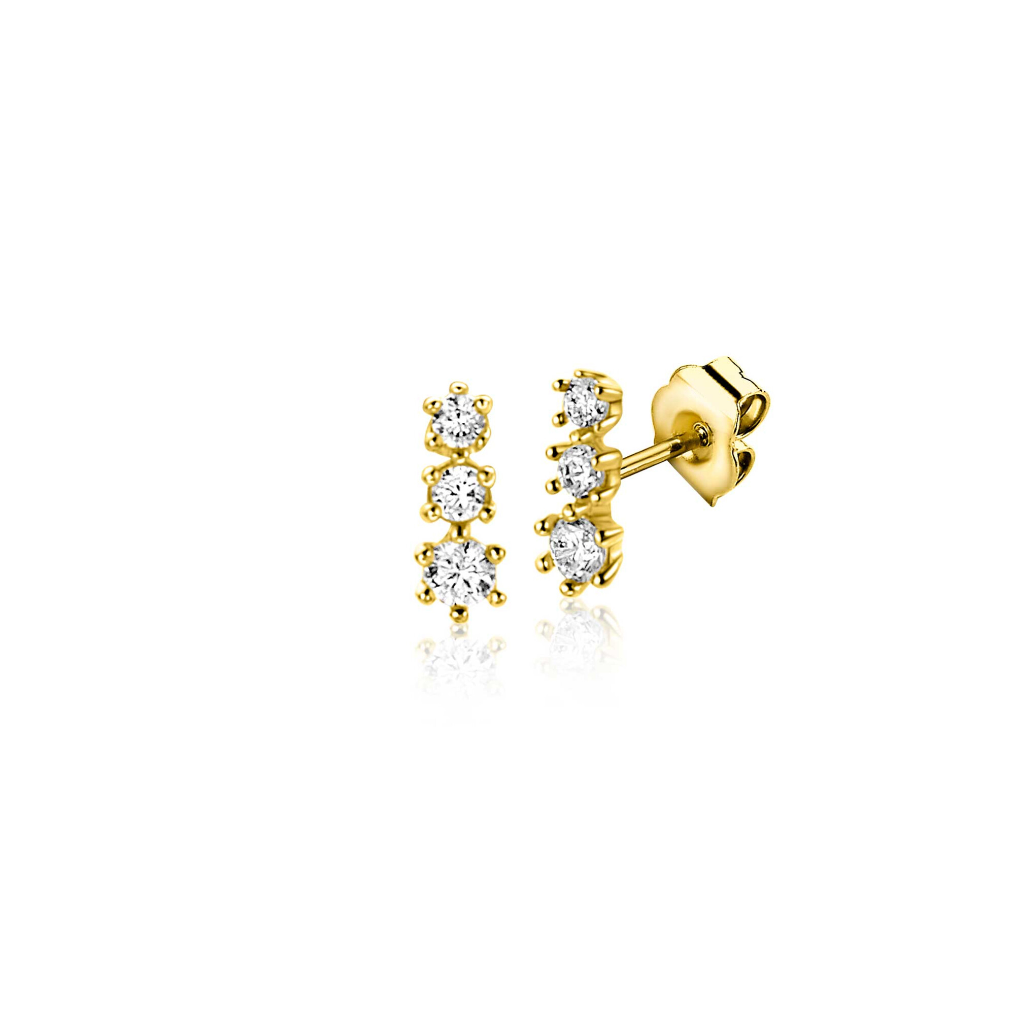 ZINZI GOLD oorknopjes 3x zirconia aflopend