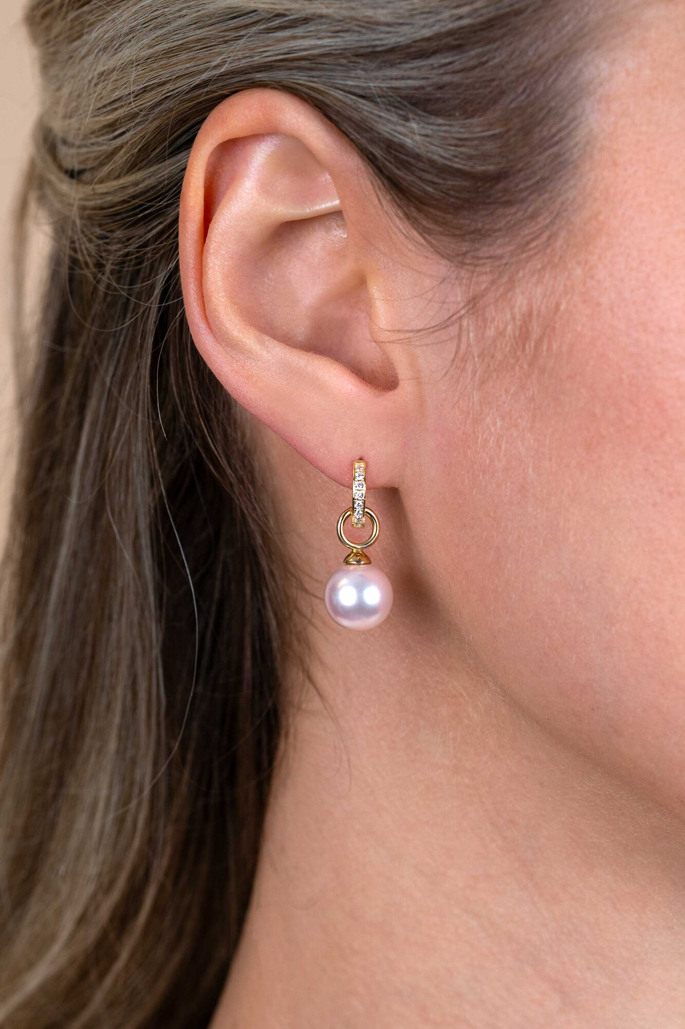 10mm ZINZI Gold 14 Karat goldene Ohrring-Anhänger mit rosa Swarovski-Kristallperle ZGCH002 (ohne Ohrringe)