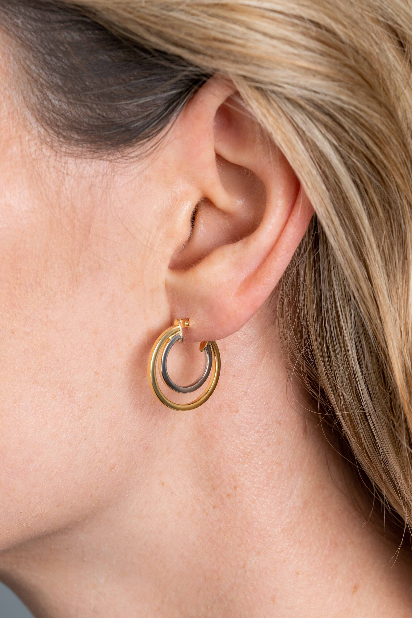 ZINZI GOLD oorringen bicolor 2 ringen 18-12x1.5mm