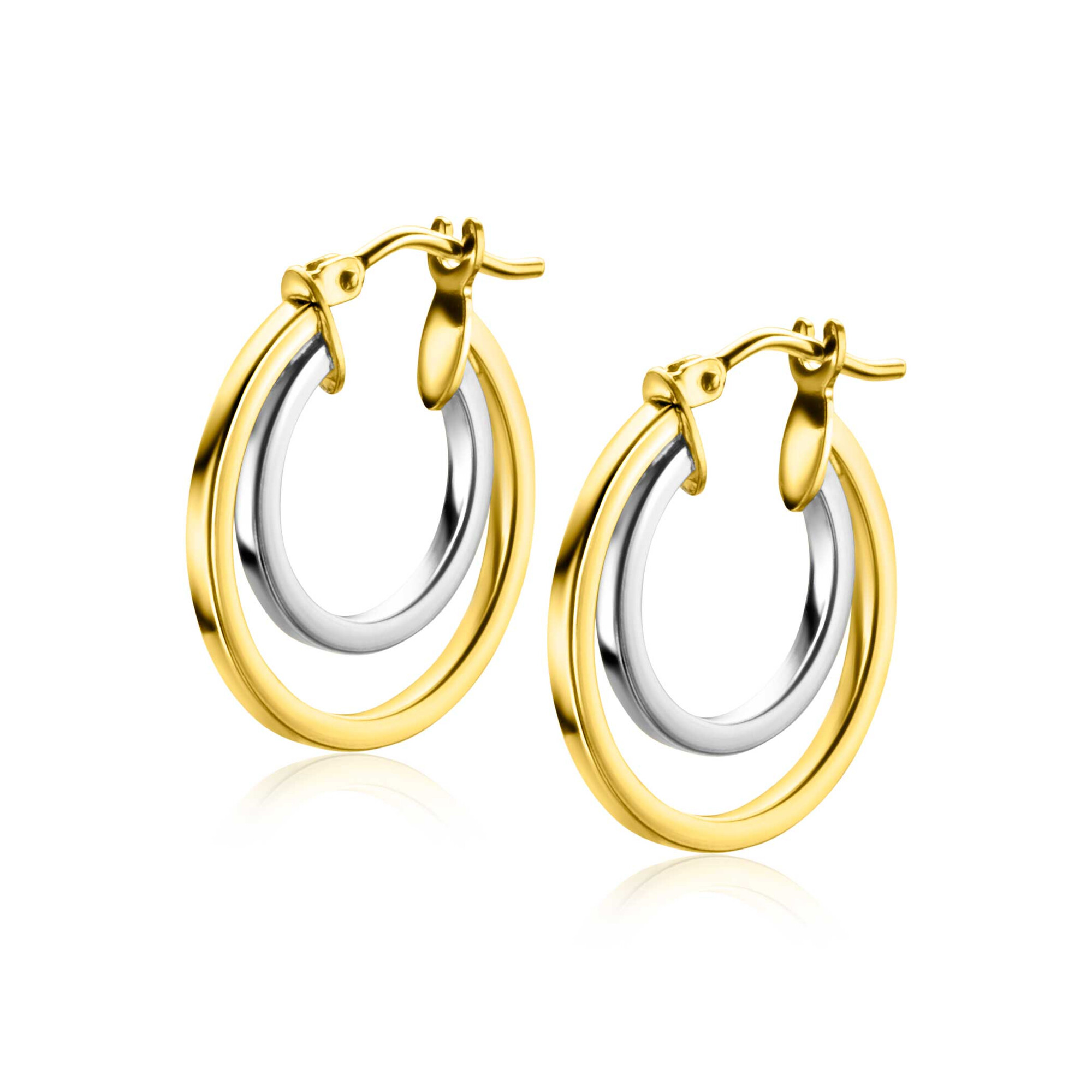 ZINZI GOLD oorringen bicolor 2 ringen 18-12x1.5mm