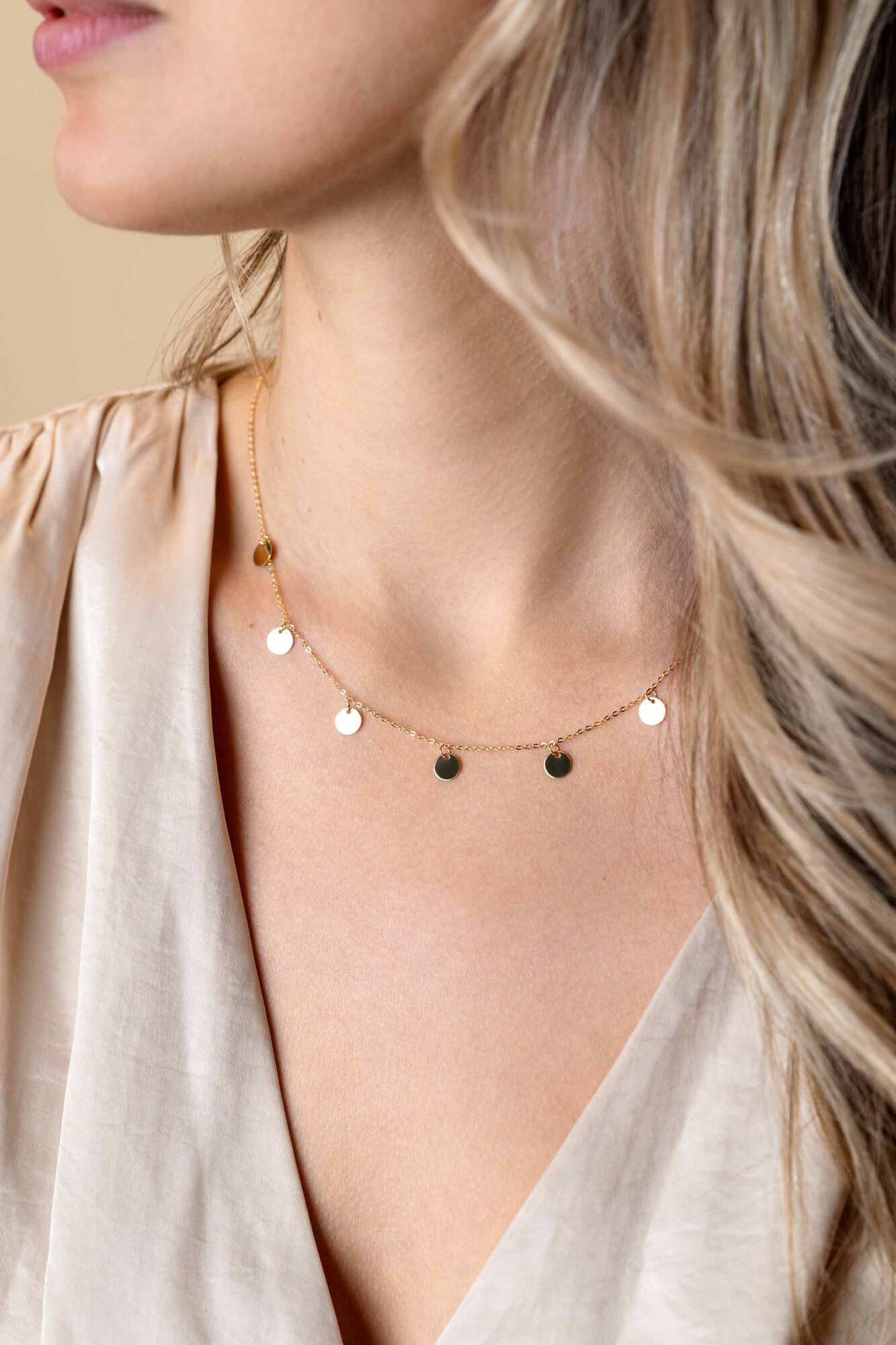 ZINZI Gold 14 Karat Goldkette mit 7 Kreisen 45cm ZGC167