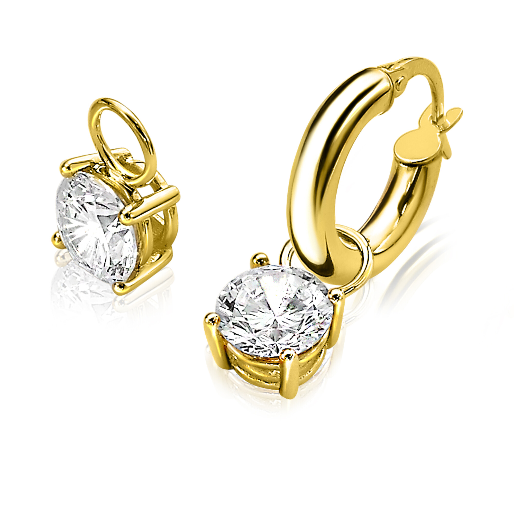 ZINZI Gold 14 Karat goldene Kreolenanhänger rund  weiß ZGCH143