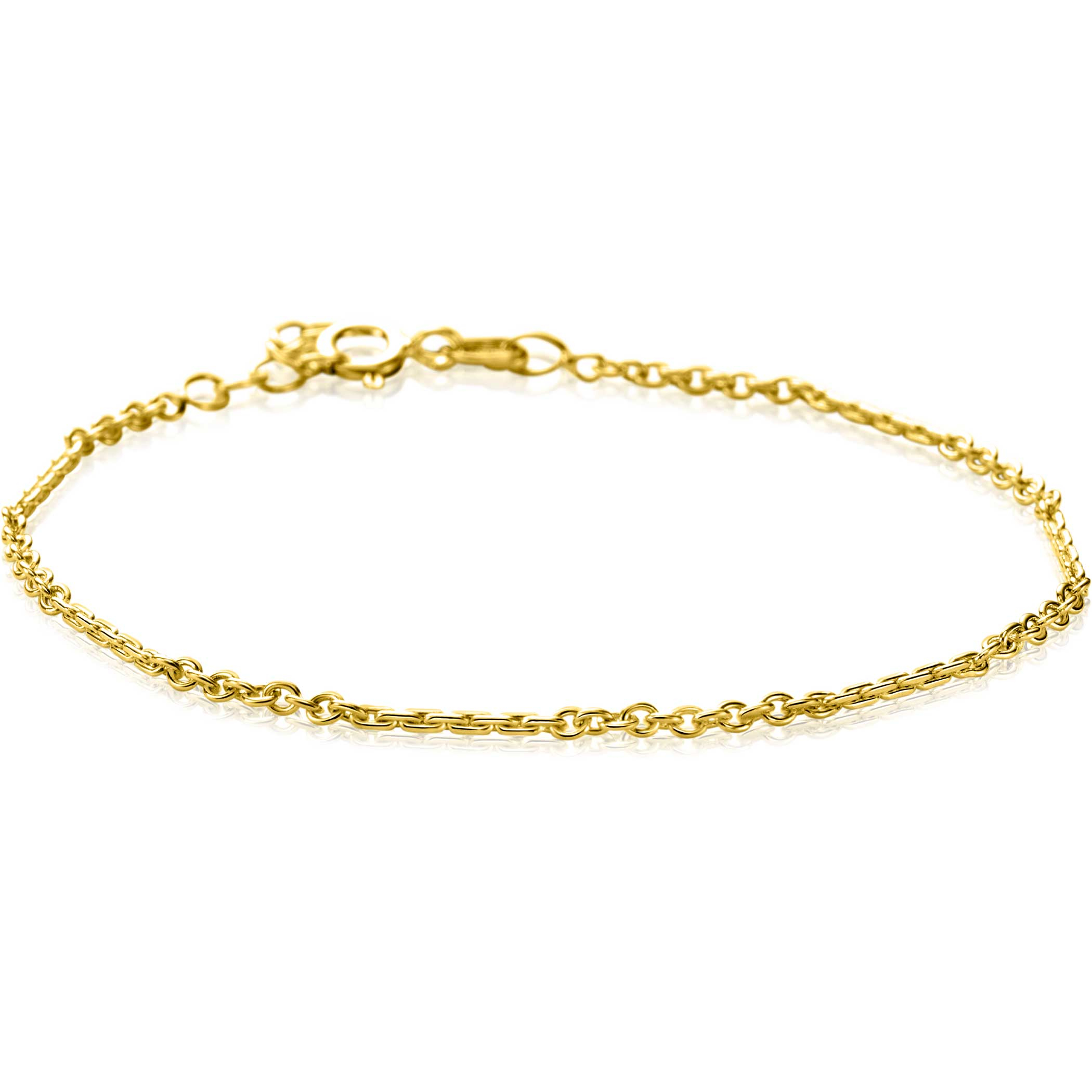 ZINZI Gold 14-karaats massives goldenes Armband mit verzierten gedrehten Stäbchen und feinen Jasseron-Gliedern, 2 mm breit, 17-19 cm lang, ZGA500