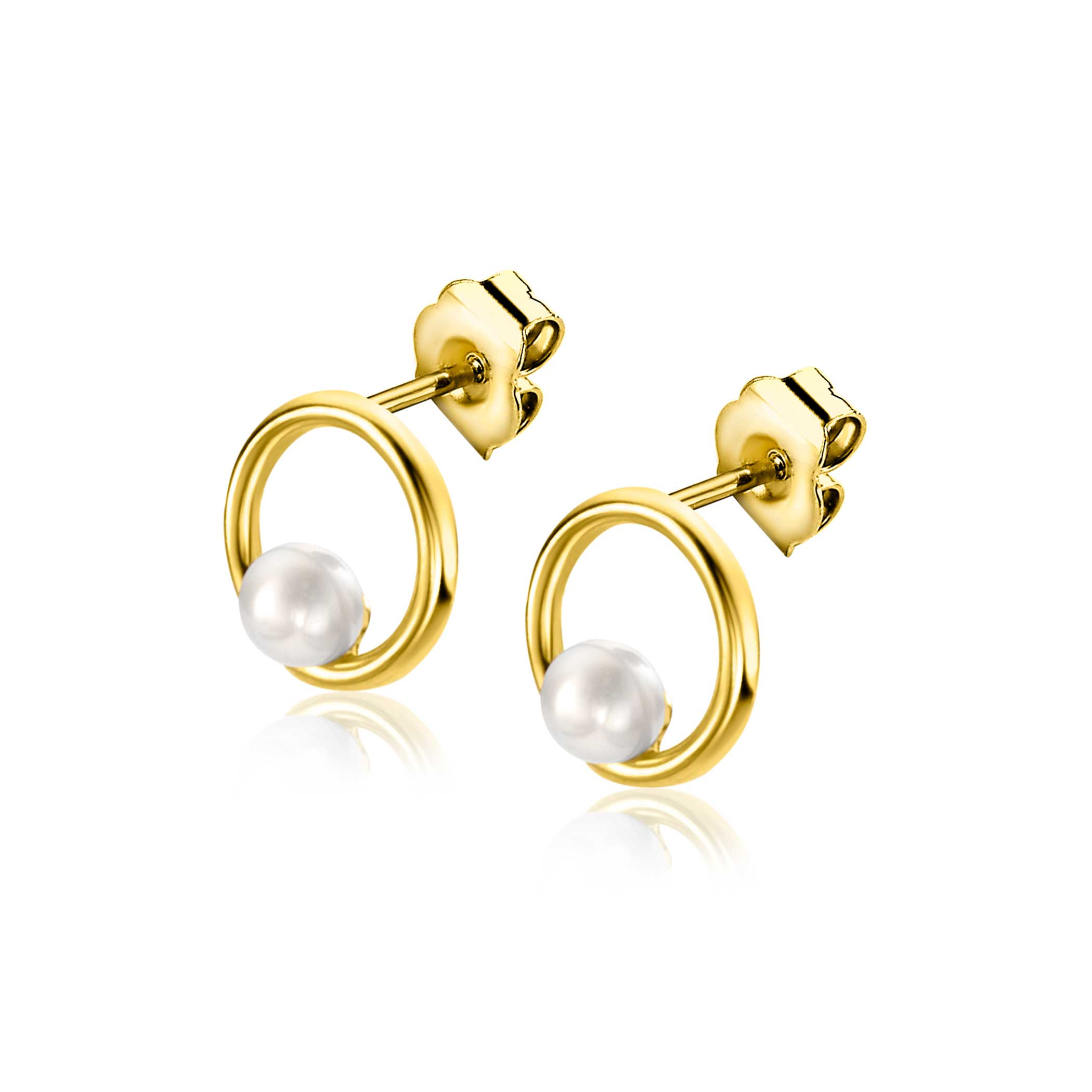 ZINZI GOLD oorknopjes rond open met parel 8mm
