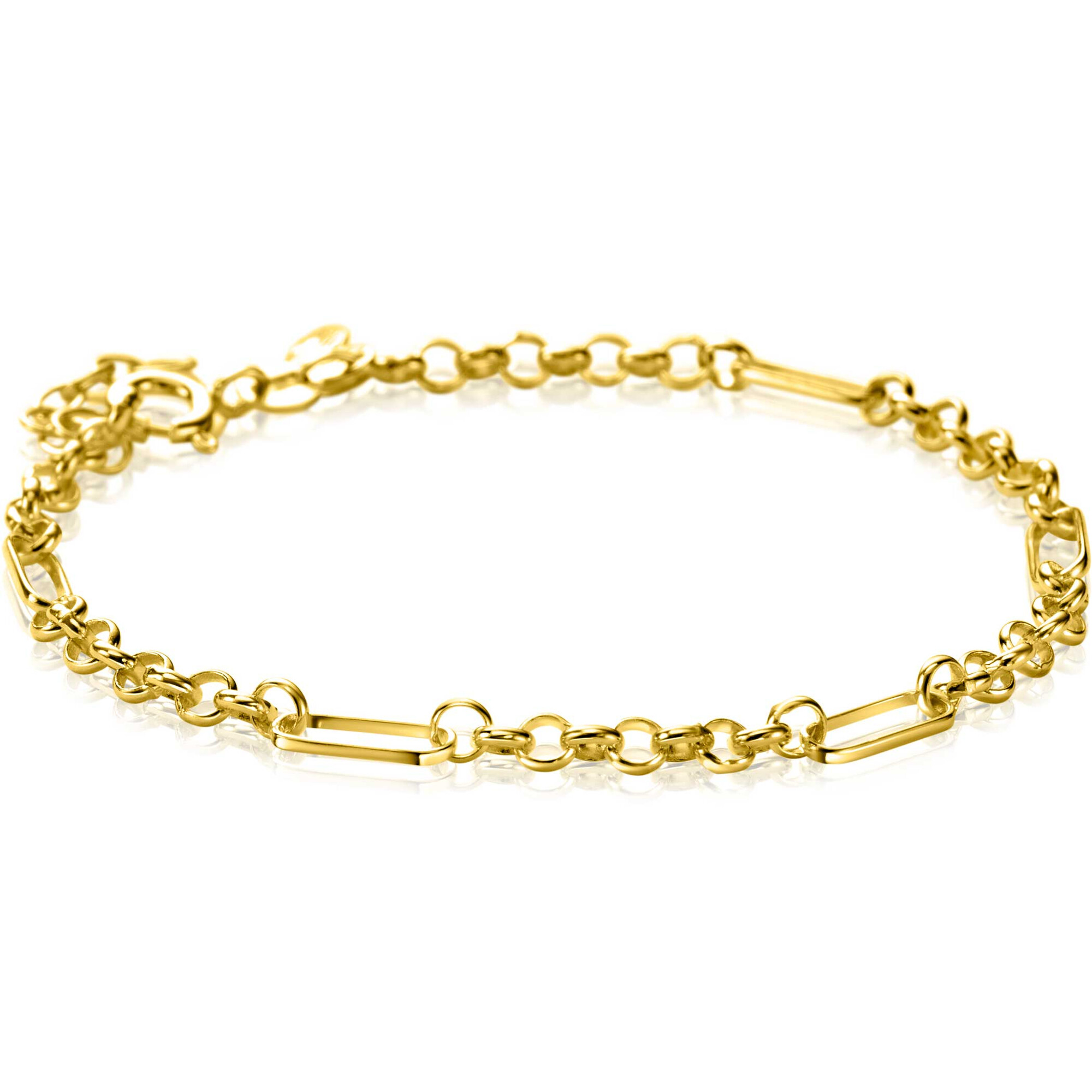 ZINZI Gold 14 Karat massives goldenes Armband mit vier Paperclip-Gliedern kombiniert mit Jasseron-Gliedern 17-19 cm ZGA495