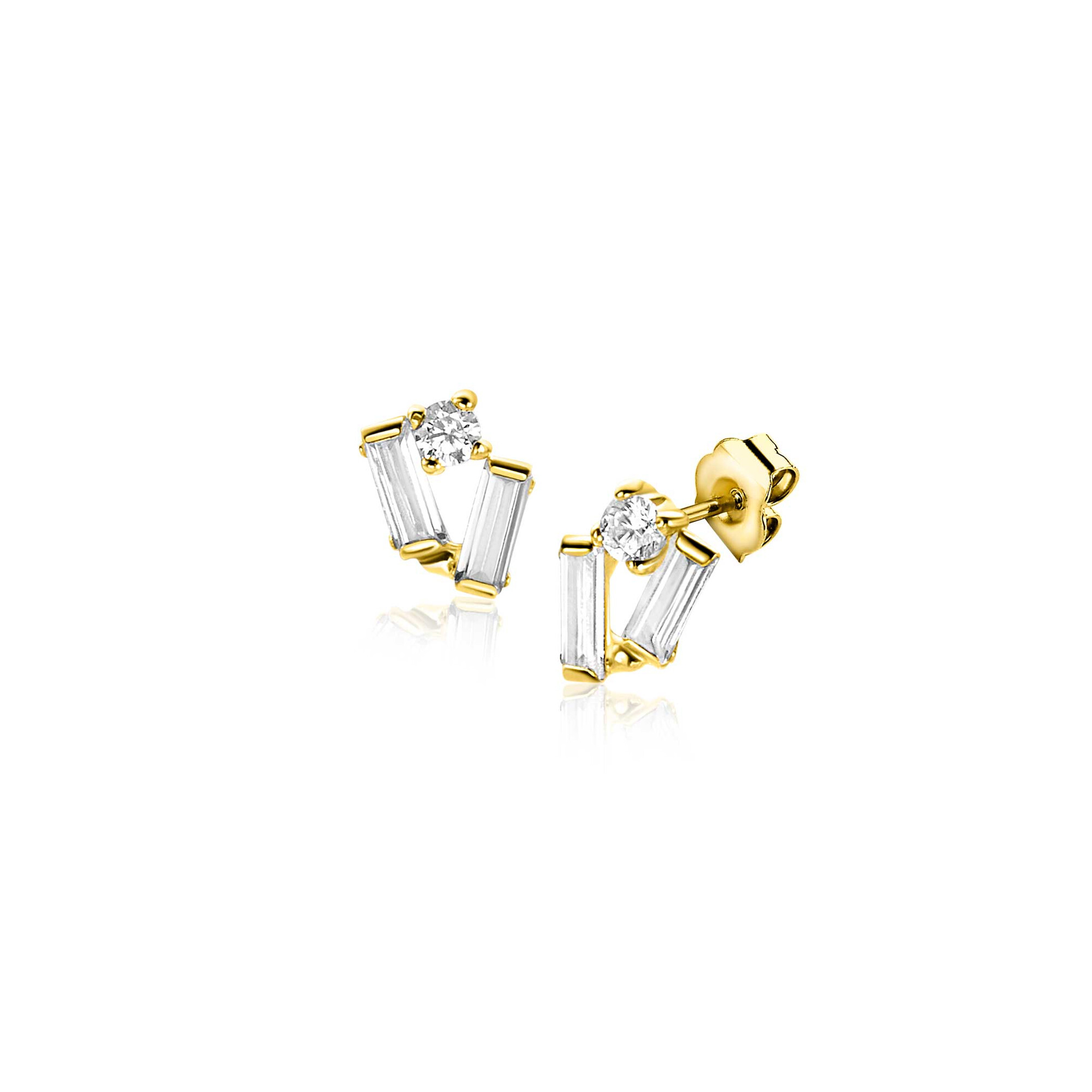 ZINZI GOLD oorknopjes met baquette en rond zirc.