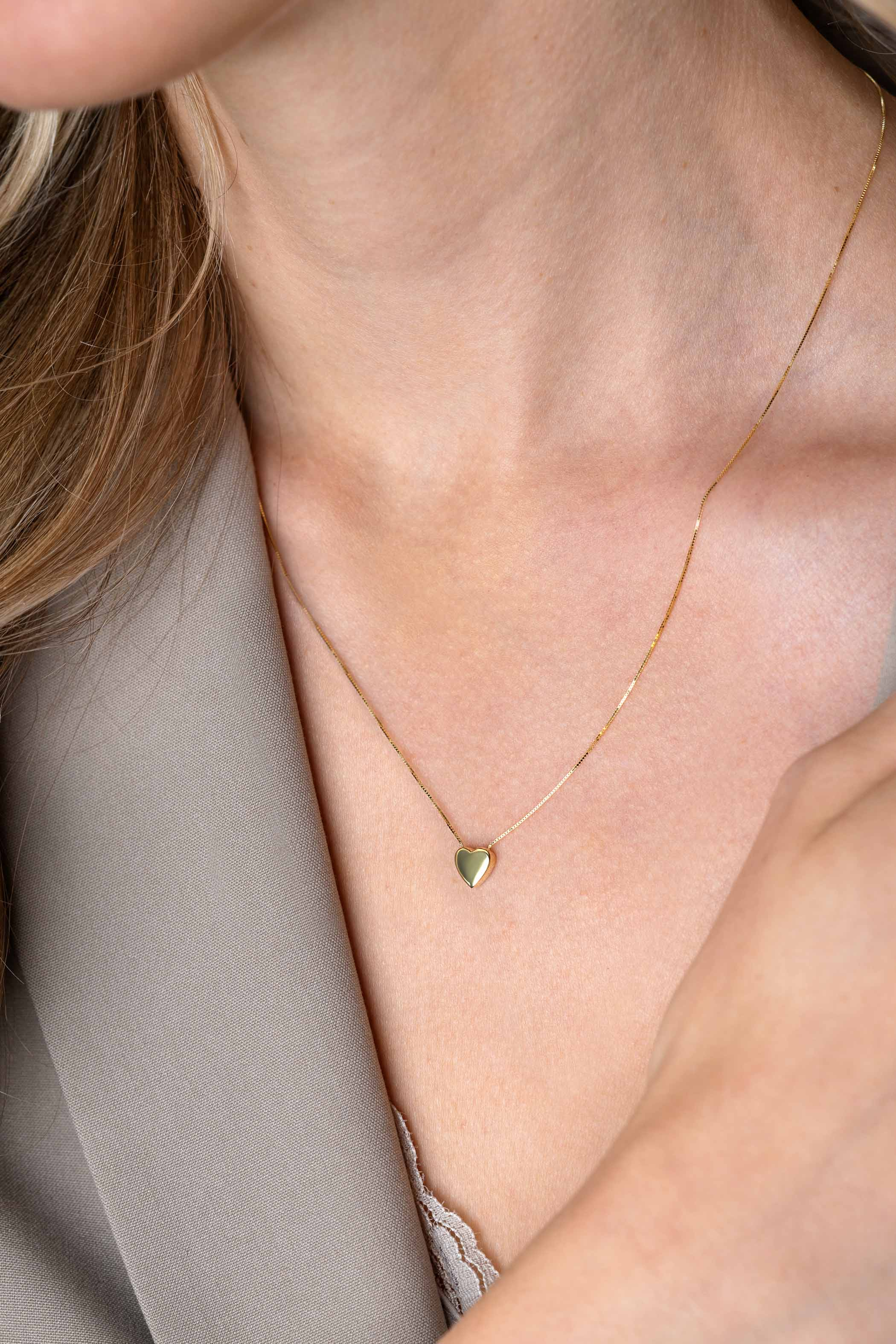 ZINZI Gold 14-karätige Goldvenezianerkette, 45 cm lang, mit einem eleganten glatten Herzanhänger von 7 mm. ZGC486