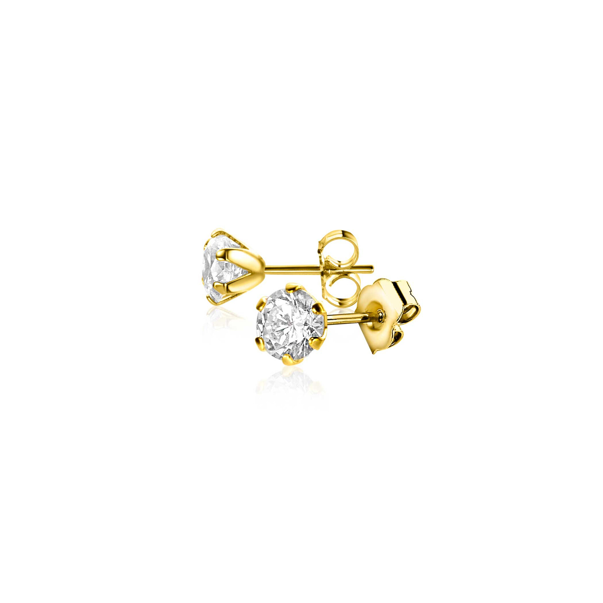 ZINZI GOLD oorknopjes zirconia in chaton 4mm