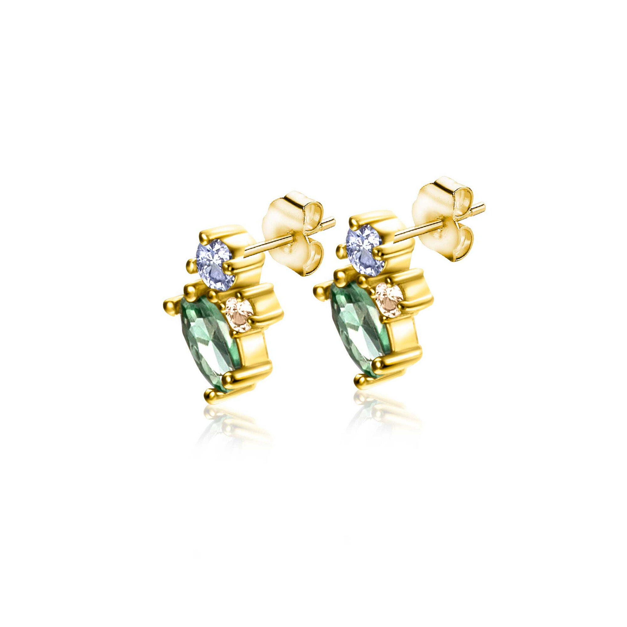 ZINZI GOLD oorstekers fant.groen/blauw/champ.zirc