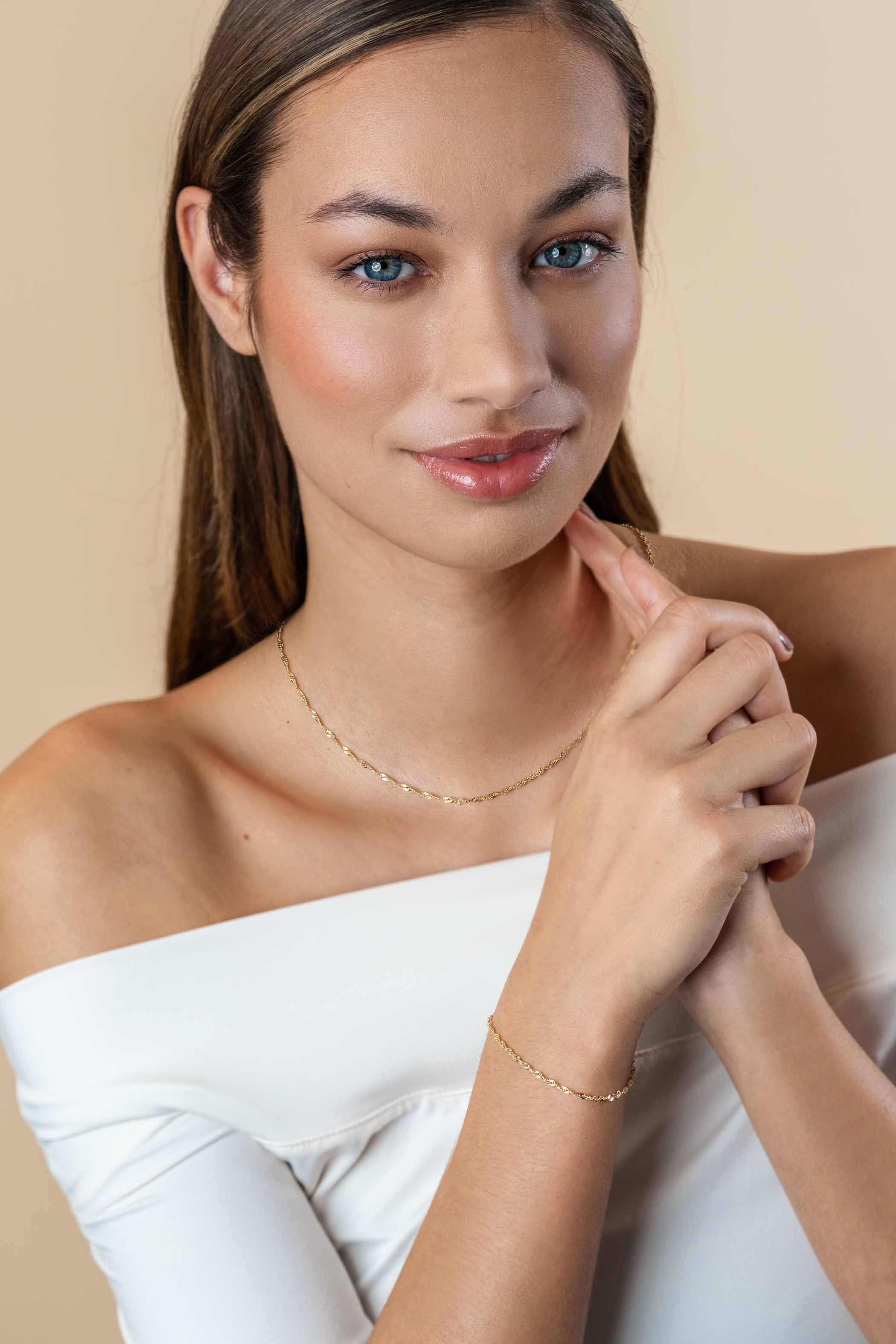 ZINZI Gold 14-Karat massives goldenes Singapur-Armband 1,8 mm breit, 17-19 cm lang, ZGA501