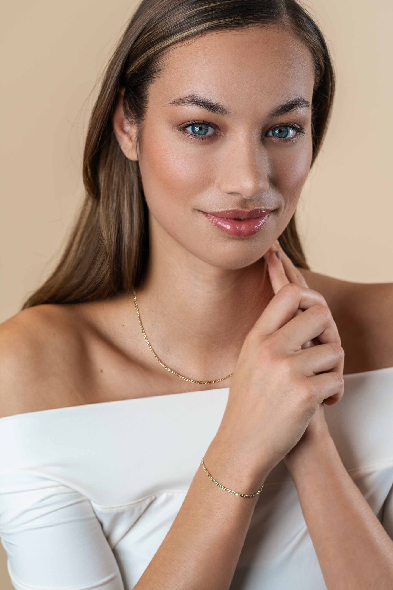 ZINZI Gold 14 Karat massives goldenes Gourmet-Armband mit Falkenaugen-Gliedern, 2 mm breit, 17-19 cm ZGA498