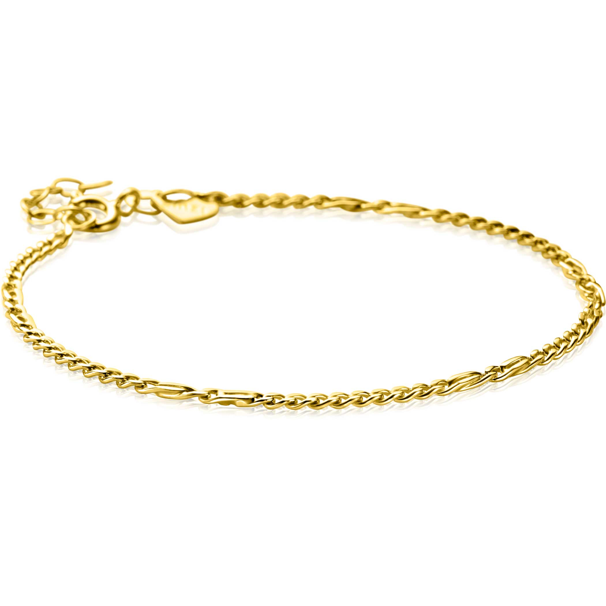ZINZI Gold 14 Karat massives goldenes Gourmet-Armband mit Falkenaugen-Gliedern, 2 mm breit, 17-19 cm ZGA498