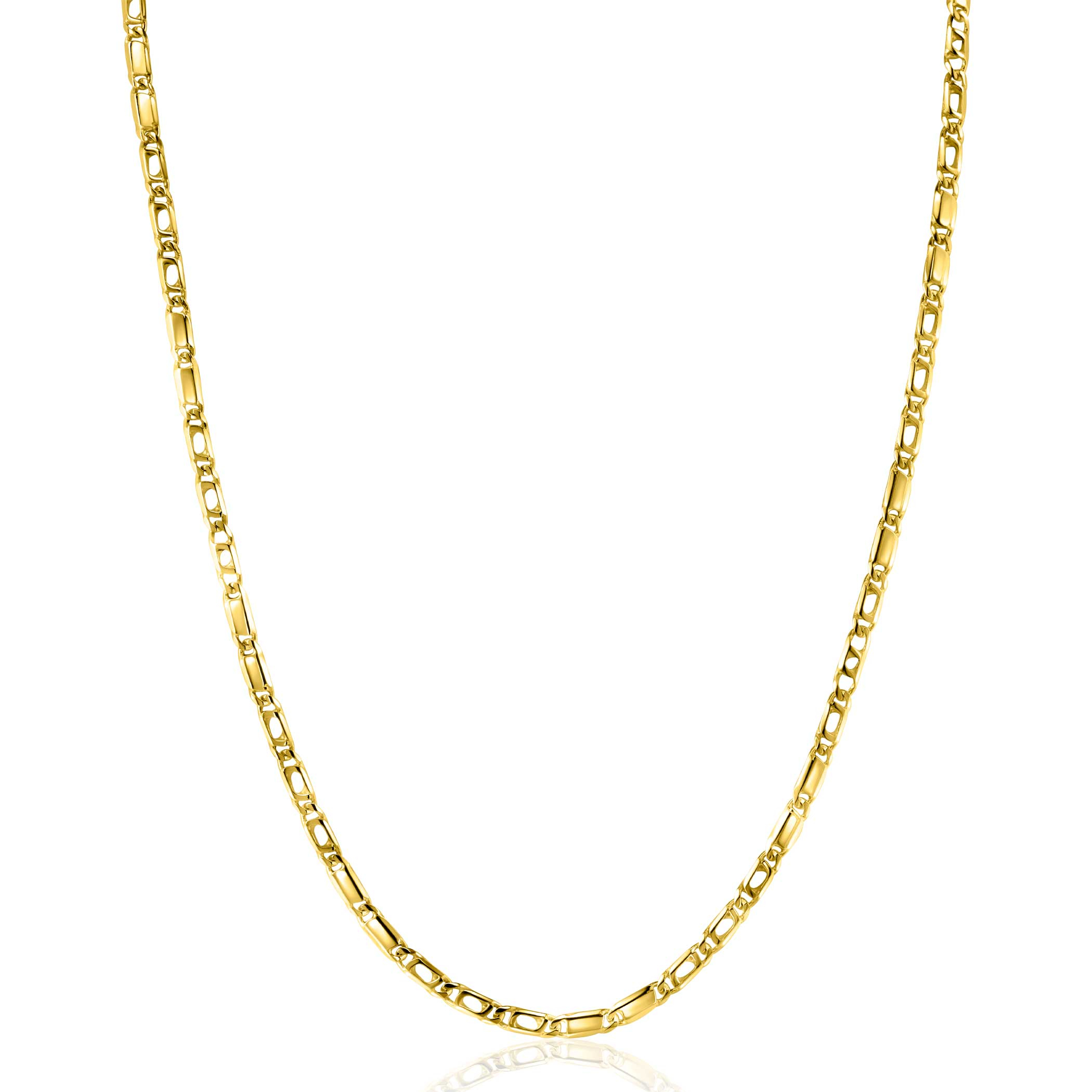 ZINZI Gold 14 Karat massiv goldene Kette mit Falkenauge-Gliedern und glänzenden Plättchen, 2,6mm breit, 41-43cm ZGC499
