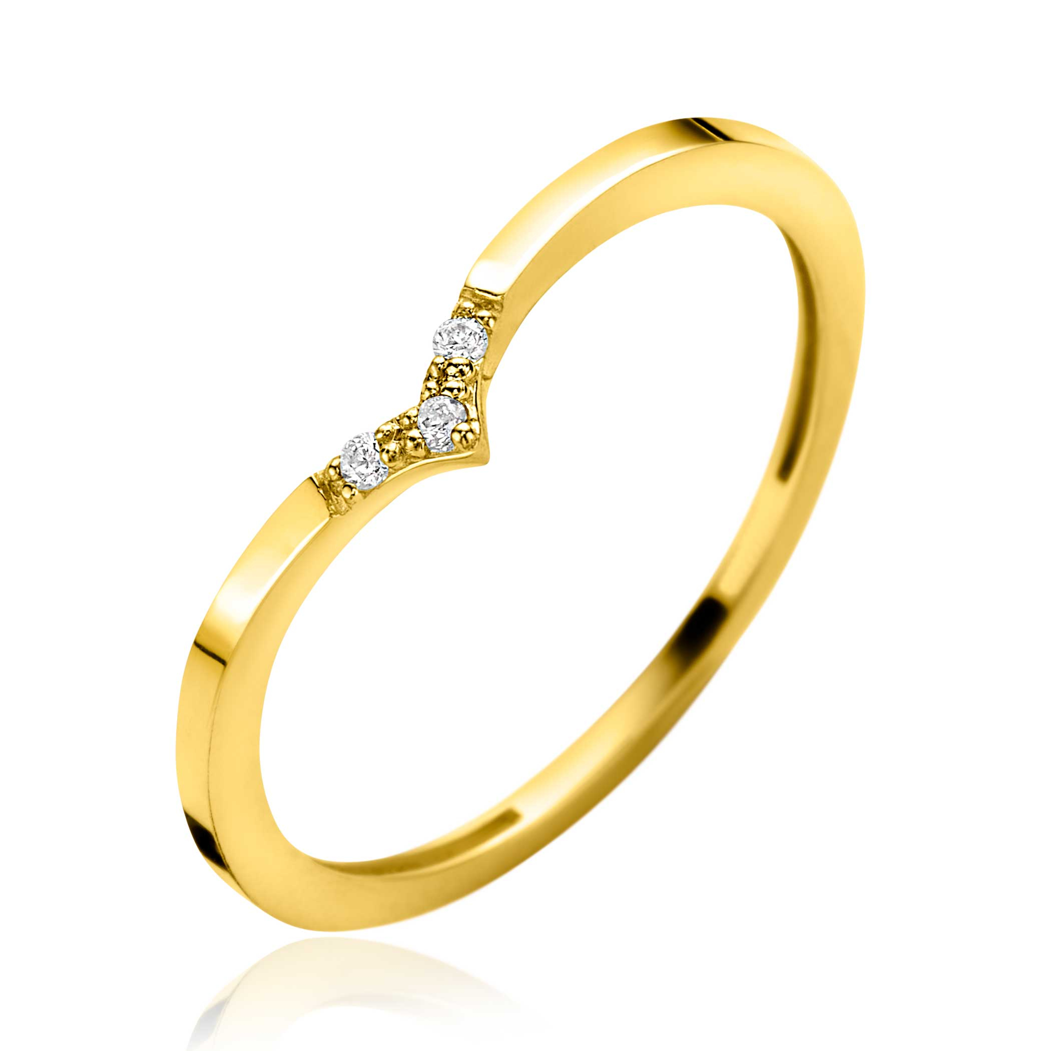 ZINZI GOLD V-ring met 3 zirconia's mt.52