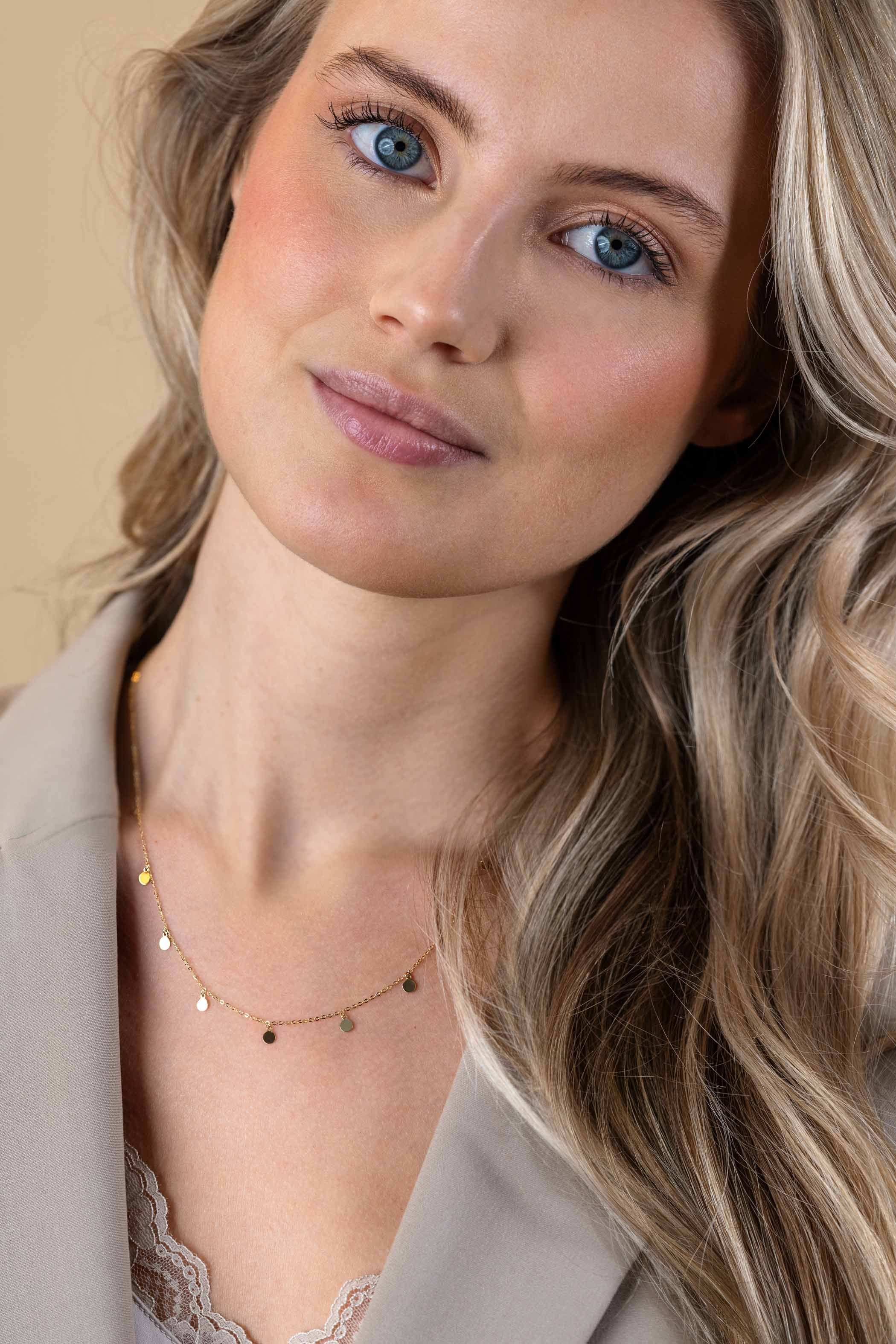 ZINZI Gold 14 Karat goldene Kette mit 9 baumelnden Kreisen 40-45cm ZGC488
