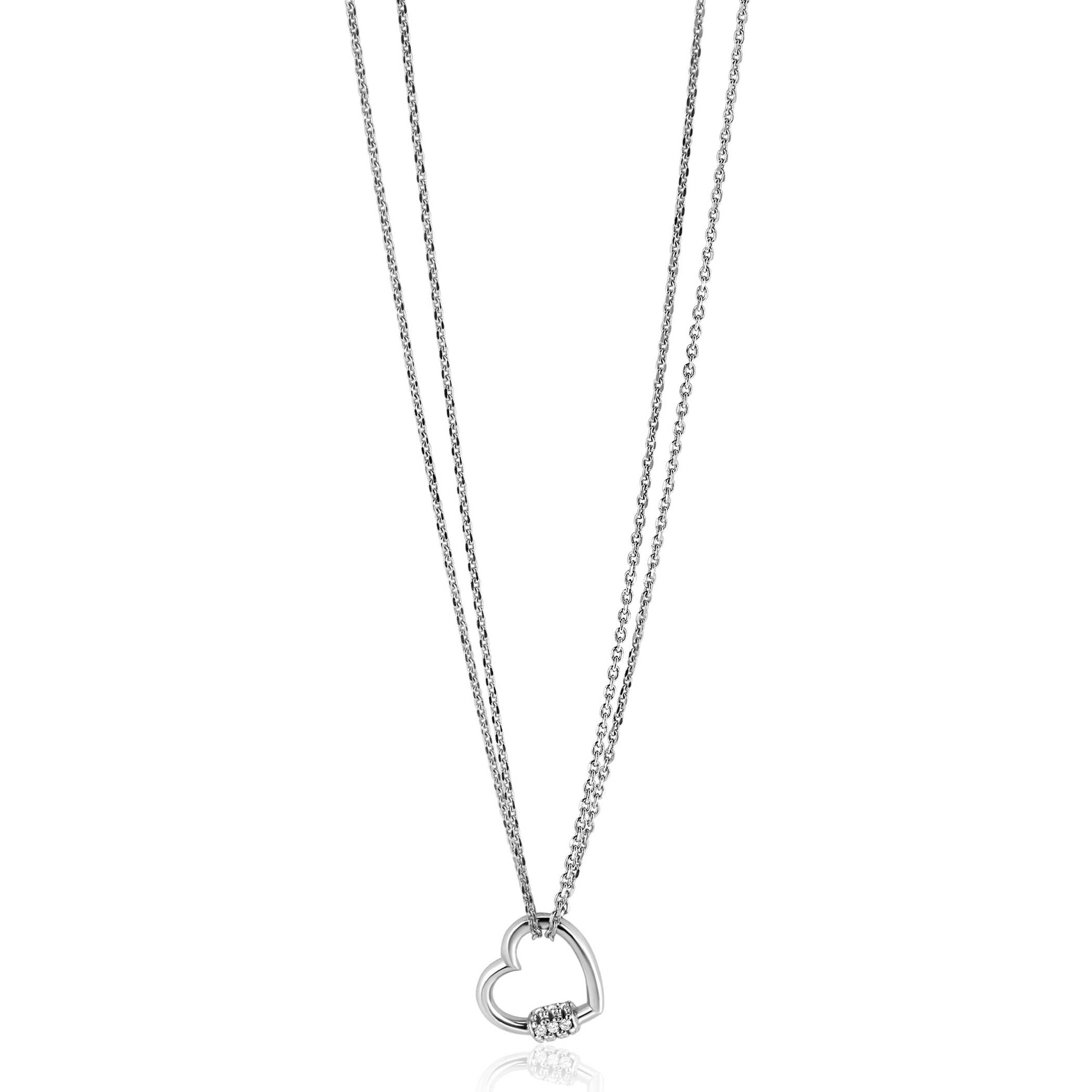 ZINZI zlv. collier met open hart ertussen en zirconia's