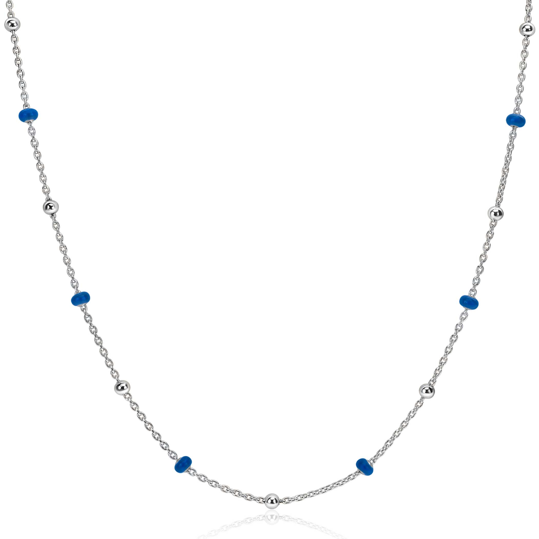 ZINZI zlv. collier 42-45cm met zlv.en blauwe bolletjes