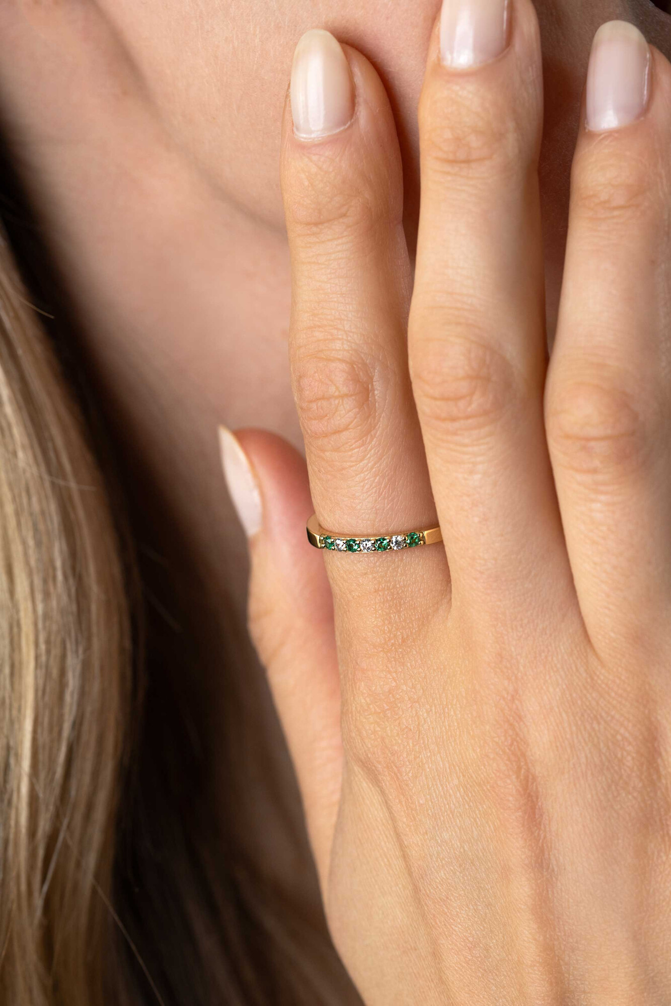 ZINZI zlv. aanschuifring gg.verg.groen/wit zirc. mt.60