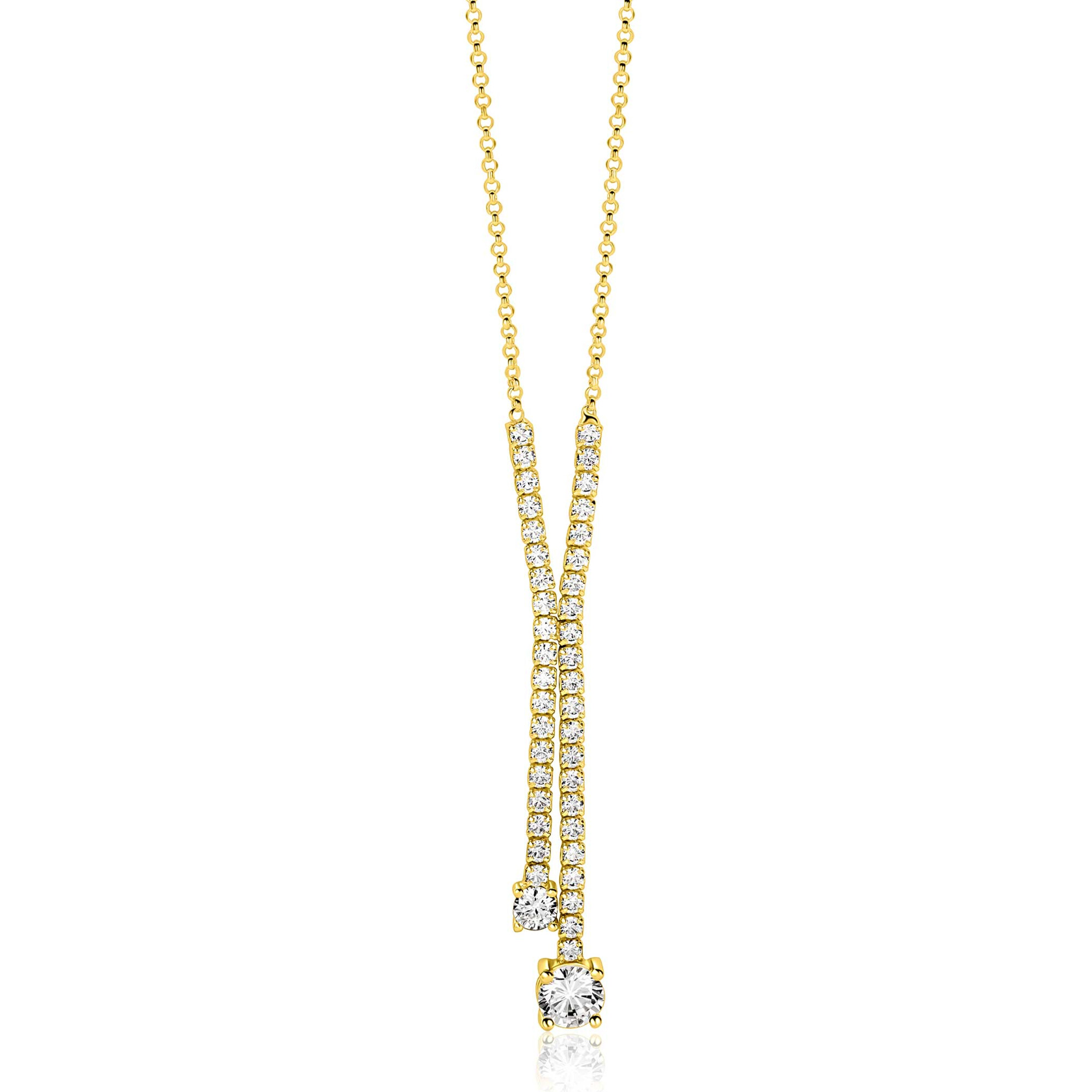 ZINZI zlv. Y-collier gg.verg. met zirconia's