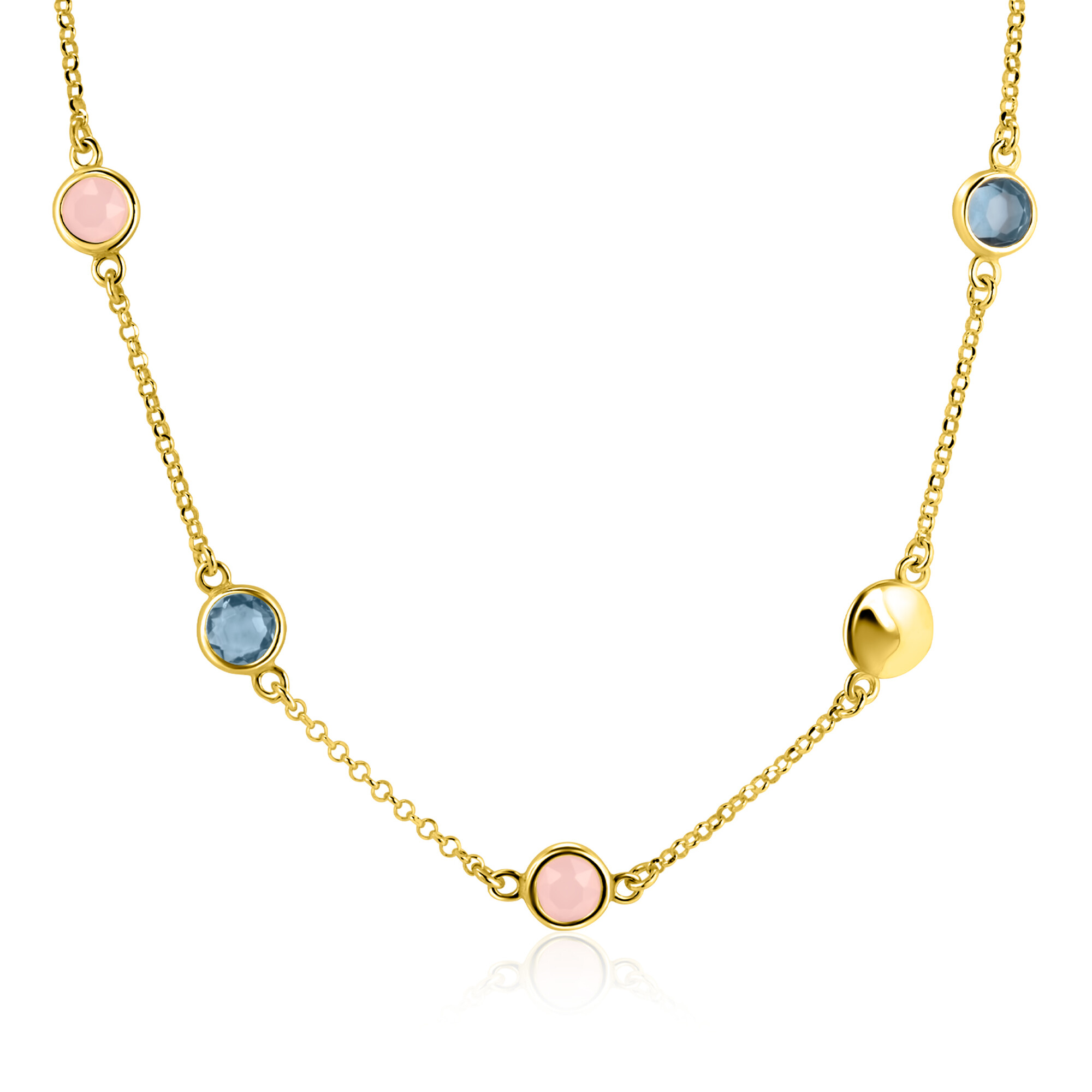 ZINZI zlv. collier gg.verg. blauw en roze kleursteen