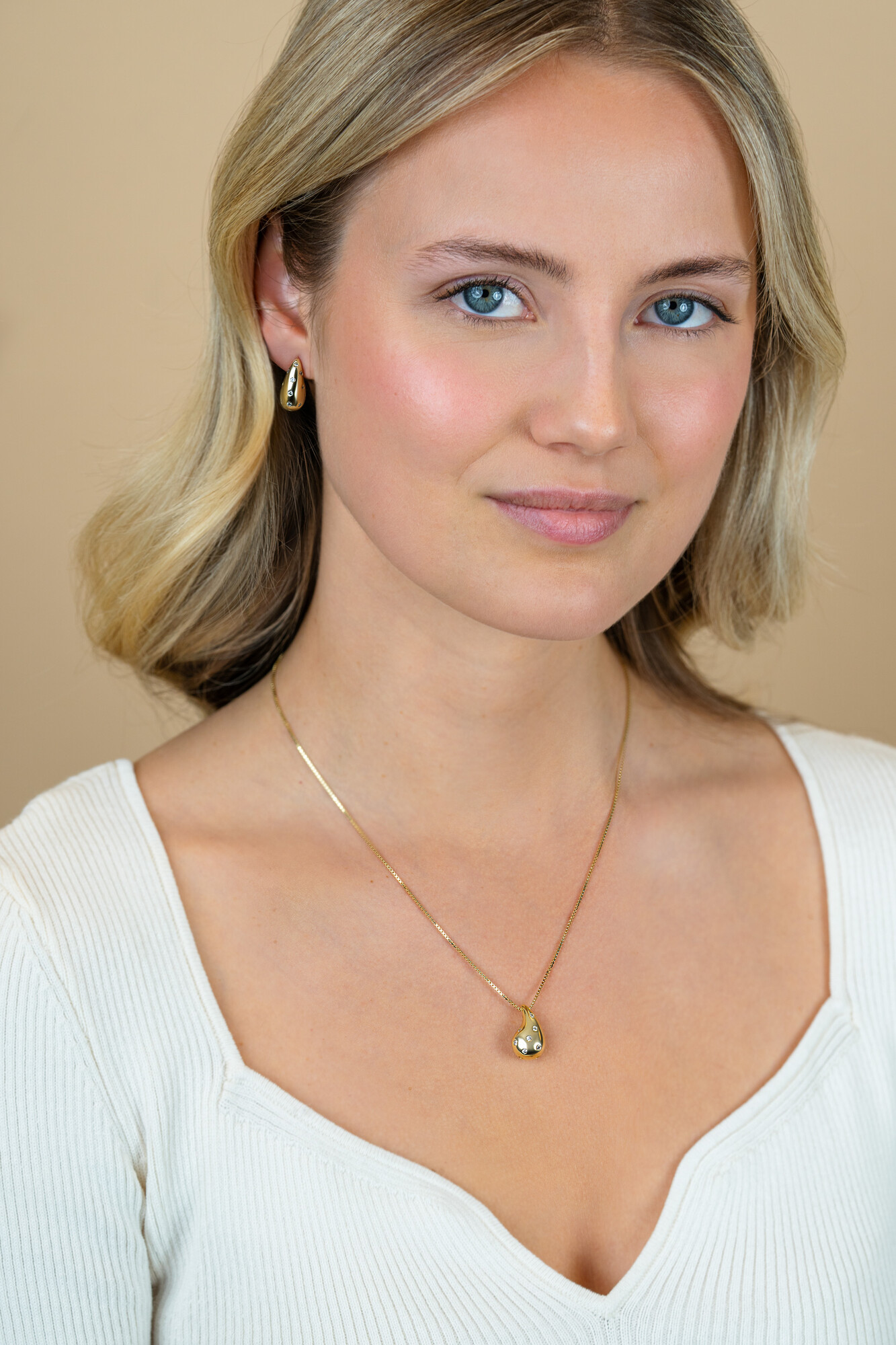 ZINZI zlv.collier gg.verg.druppel hanger met zirconia's