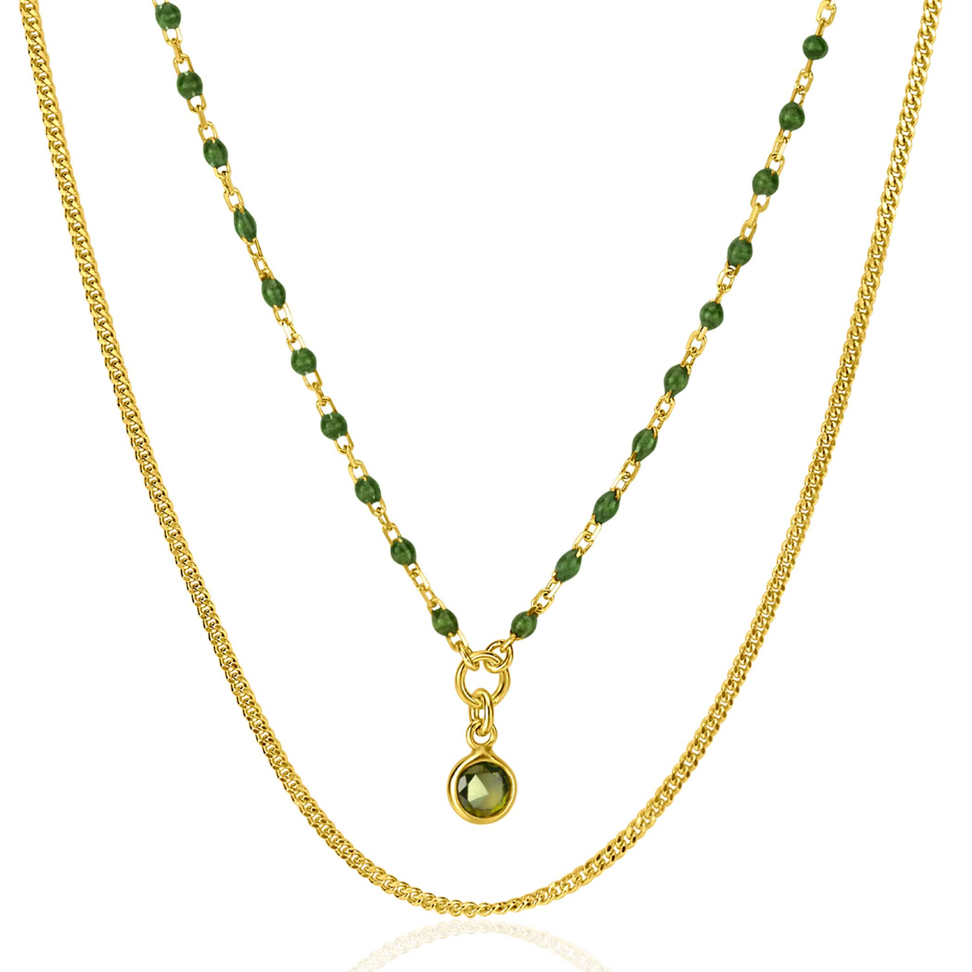 ZINZI zlv.2x collier gg.verg. grmt.en groene bolletjes
