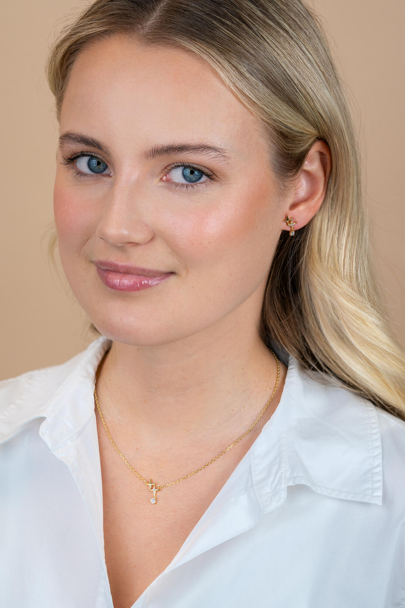 ZINZI zlv. gg.verg. collier 2 sterren en ziconia's