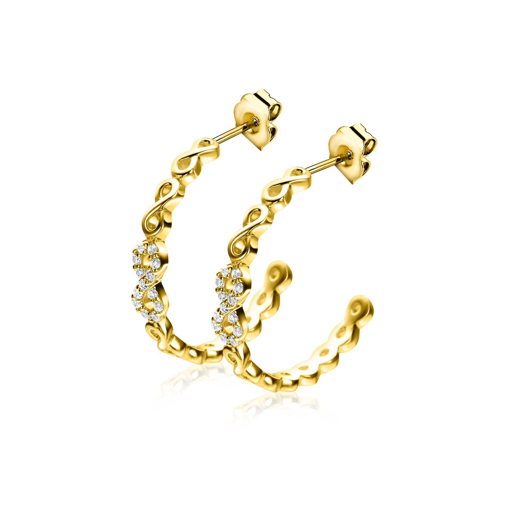 21mm ZINZI vergoldete Silber Ohrstecker halb rund, besetzt mit Infinity-Gliedern, 3mm breit ZIO2591