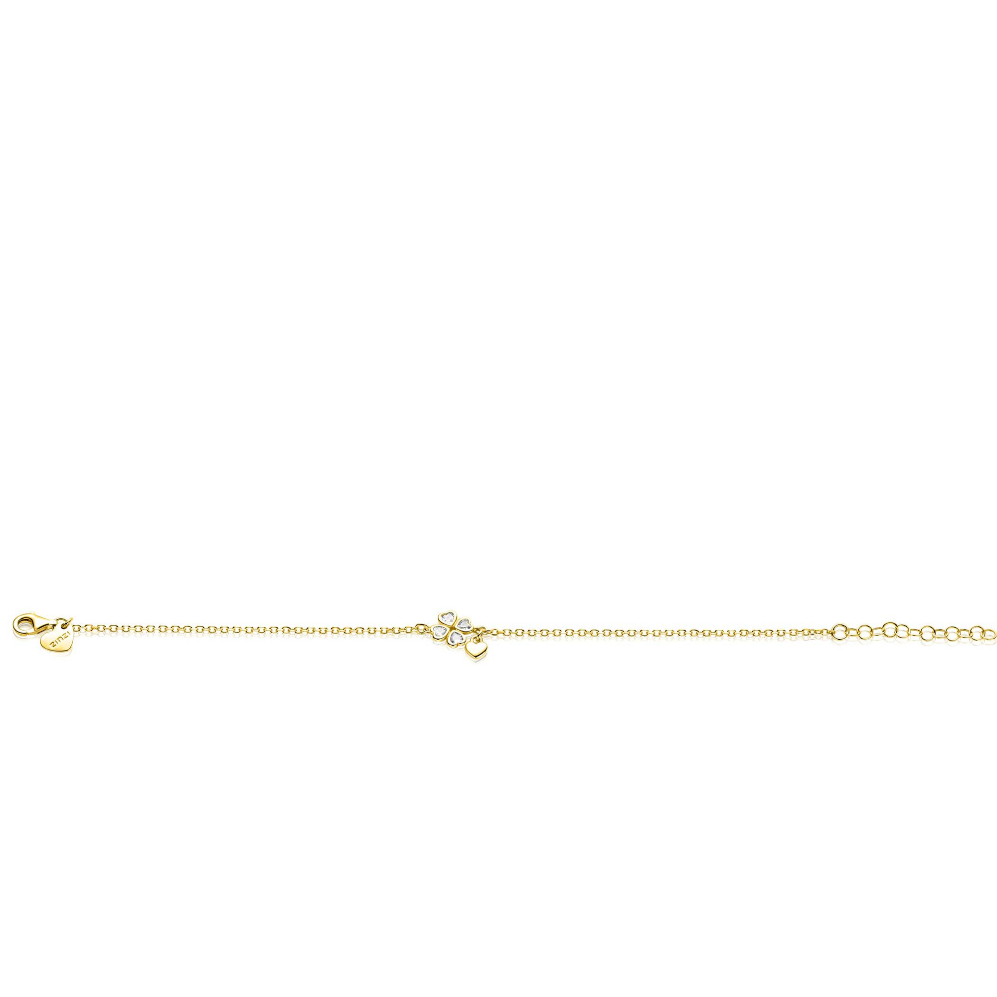 ZINZI zlv. armband gg.verg.met klaver zirc.en hartje