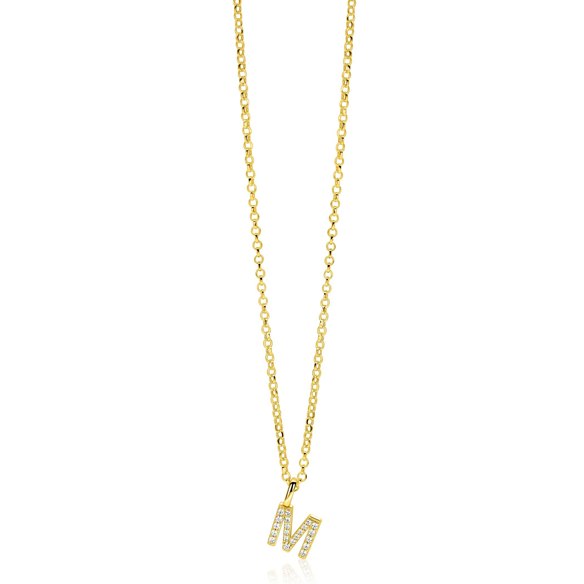 ZINZI zlv. hanger gg.verg.letter M bezet met zirconia's