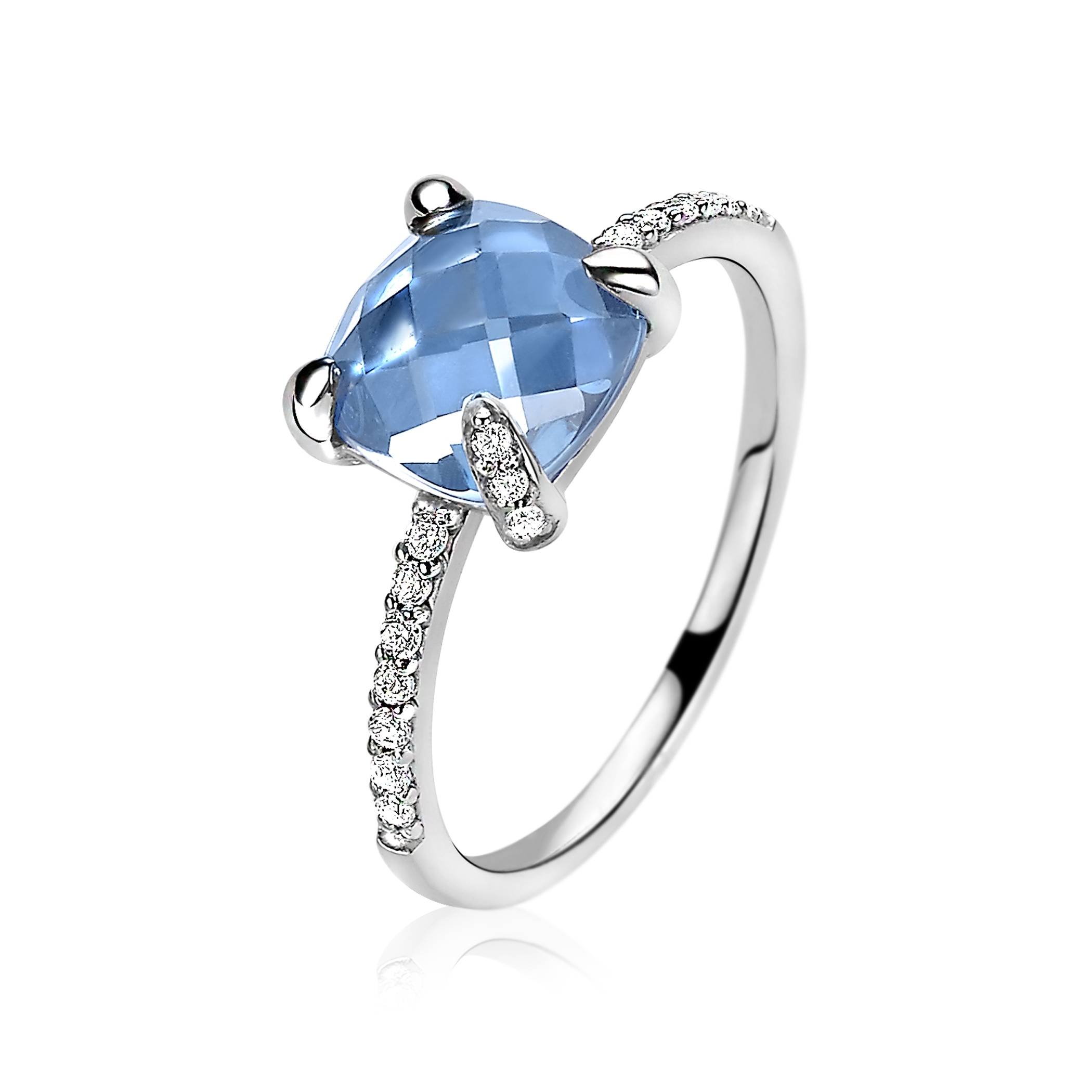 ZINZI silberner Ring viereckig blau weiß  ZIR1470B
