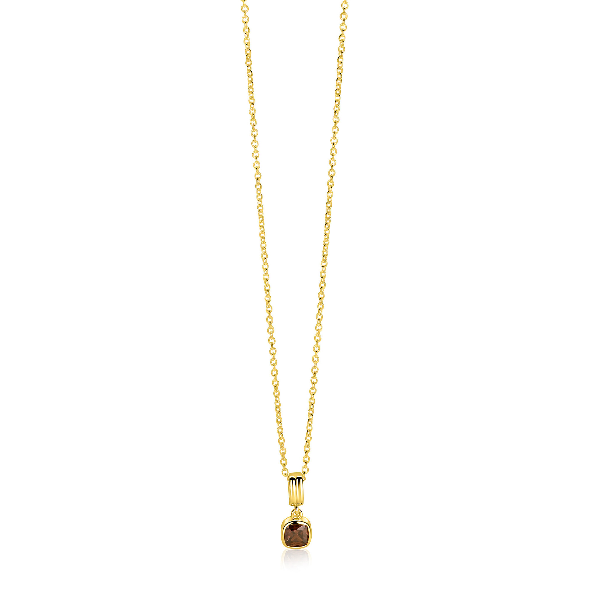 ZINZI zlv. gg.verg.collier hanger vierkant bruin zirc.