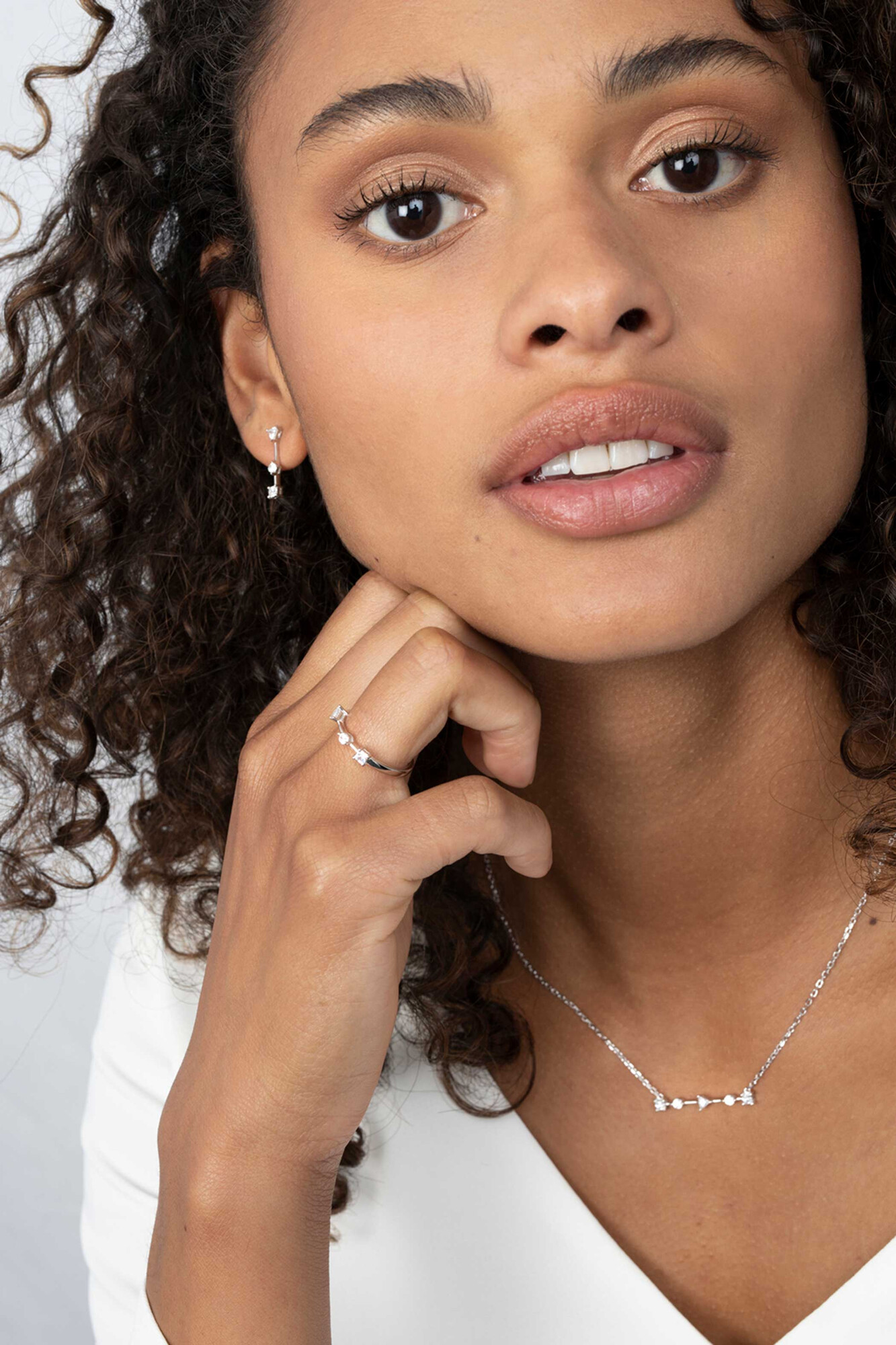 ZINZI silberner Ring rund Viereck Dreieck weiß ZIR2043