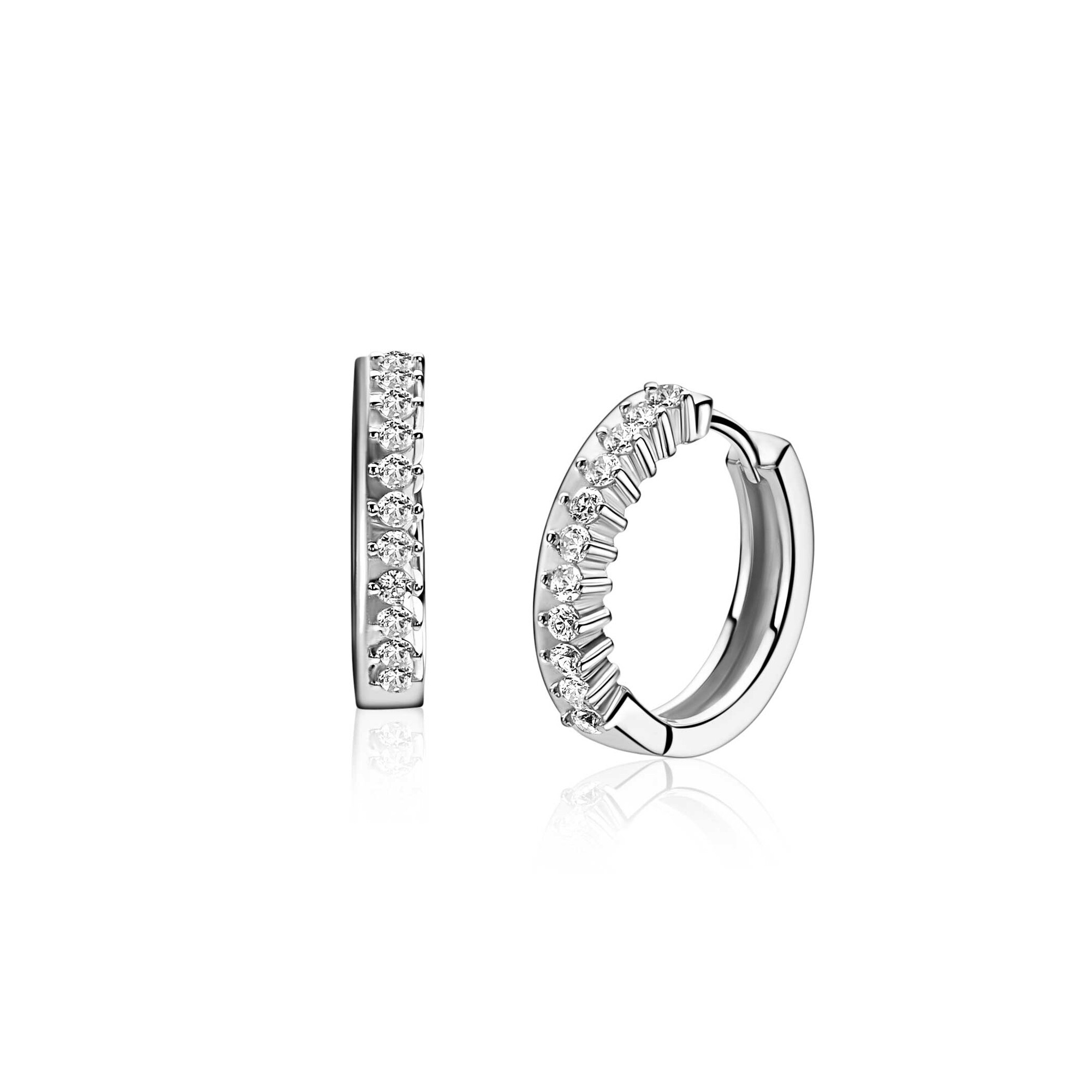 ZINZI zlv. oorringen half glad half zirconia's 15.5x3