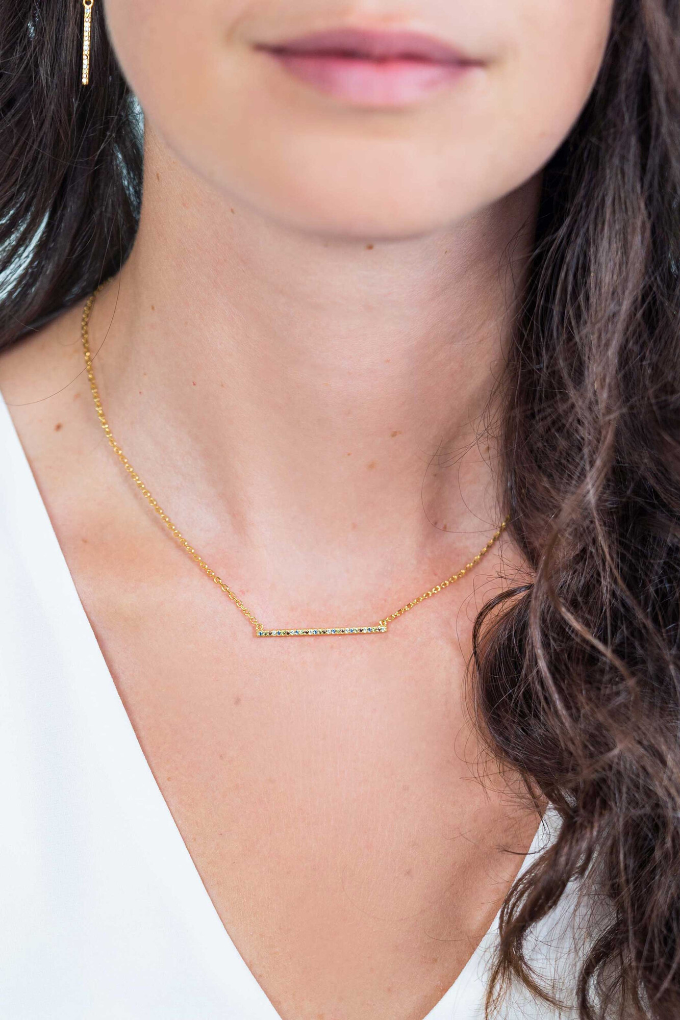 ZINZI silberne Gliederhalskette gelbvergoldet mit Balken weiße Zirkonias, grüne blaue braune Farbsteine 42-45cm ZIC1964G