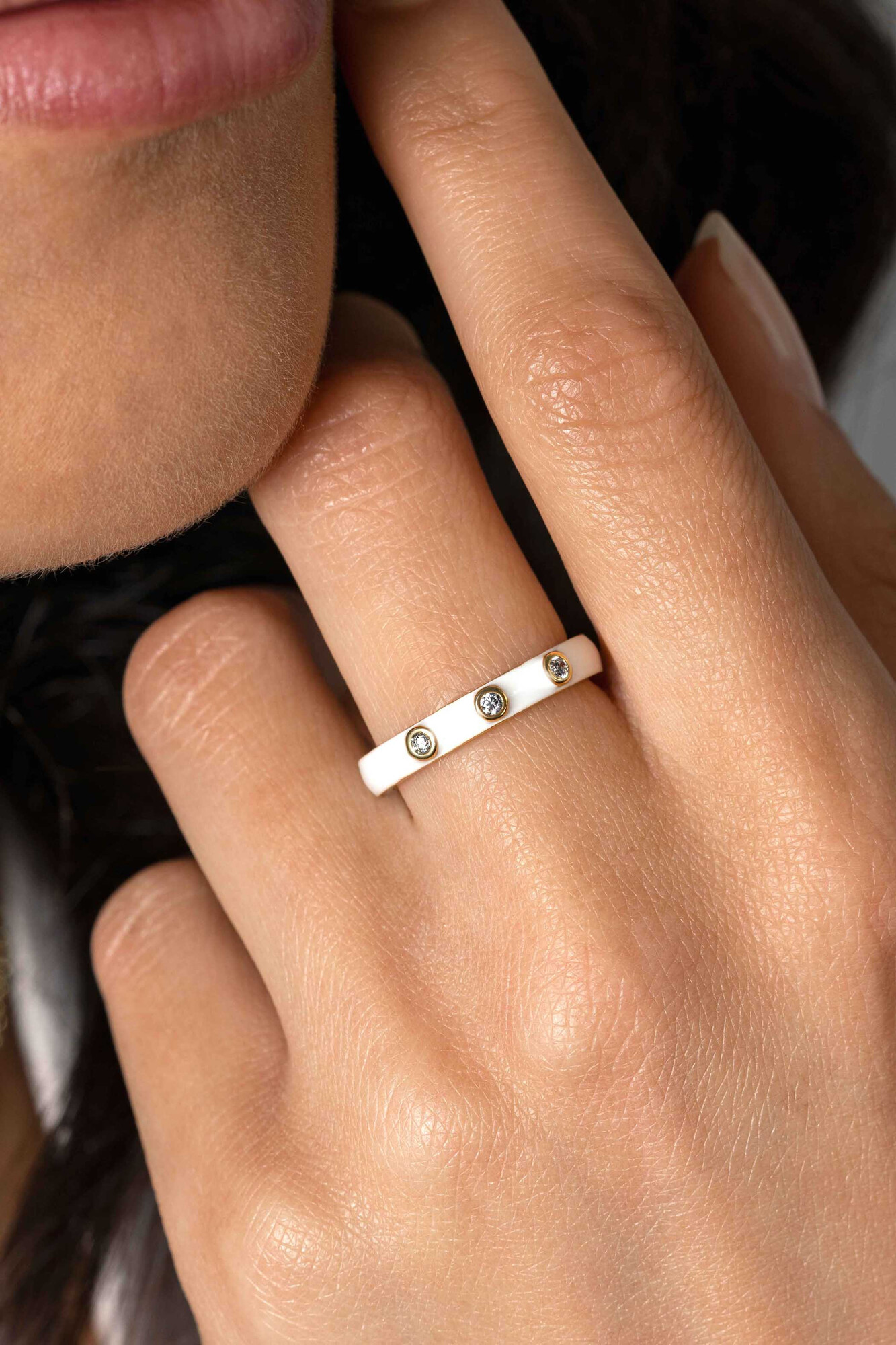 ZINZI zlv. aanschuifring wit emaille zirc.3mm mt.62