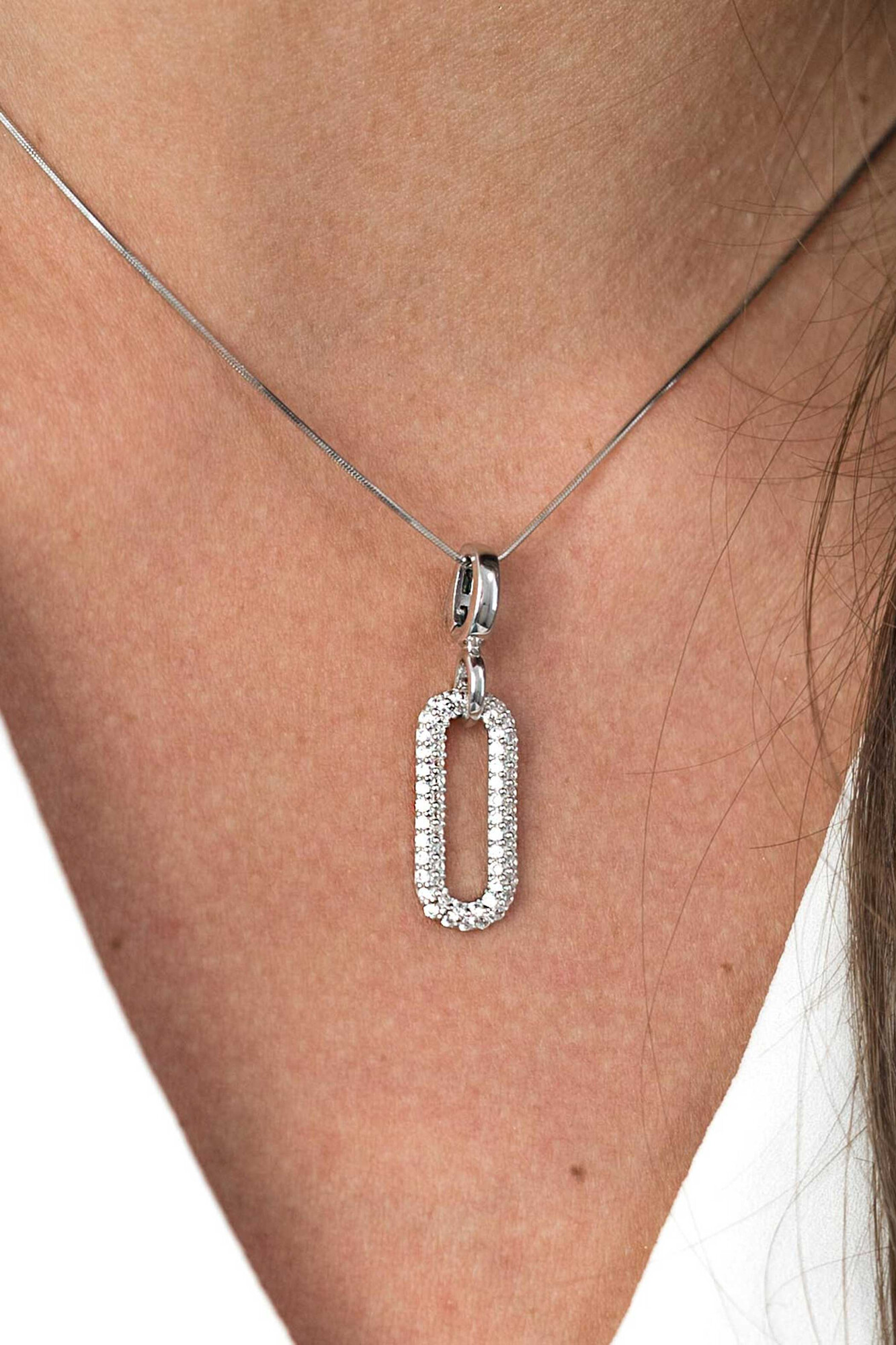 ZINZI silberner Luxus Anhänger oval weiß 32mm ZIH1894