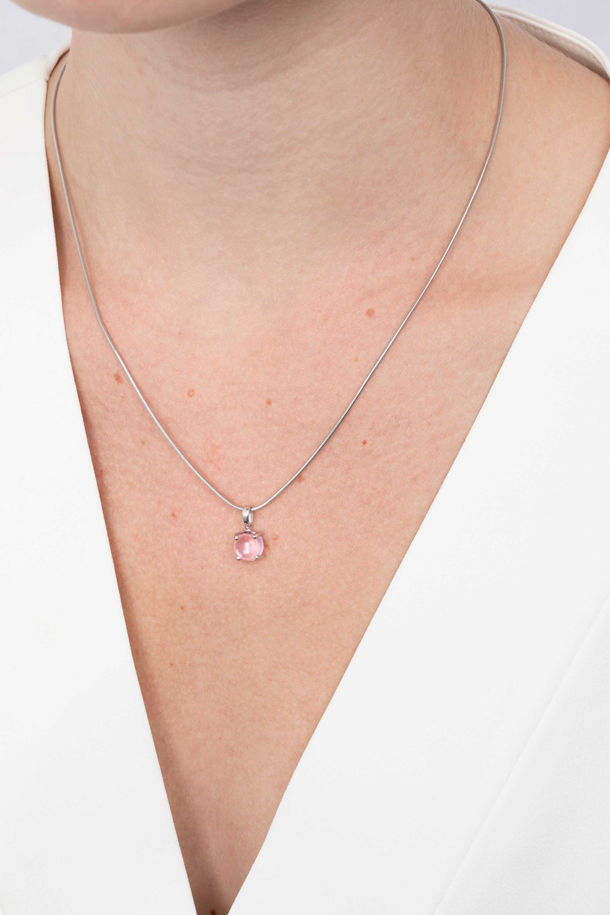 ZINZI zlv. hanger roze ronde steen glad