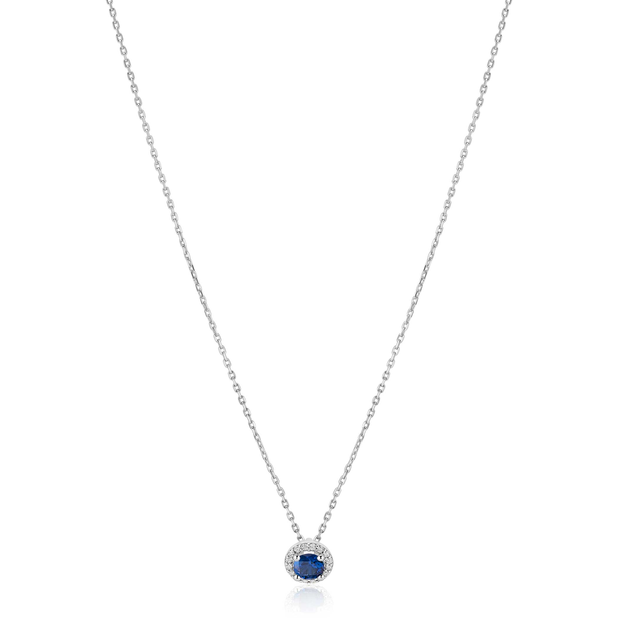 ZINZI zlv. collier hanger entourage blauw en zirc.