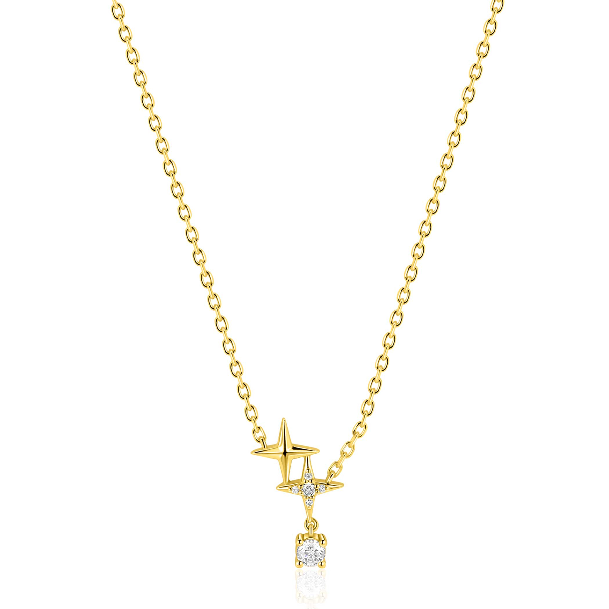 ZINZI zlv. gg.verg. collier 2 sterren en ziconia's