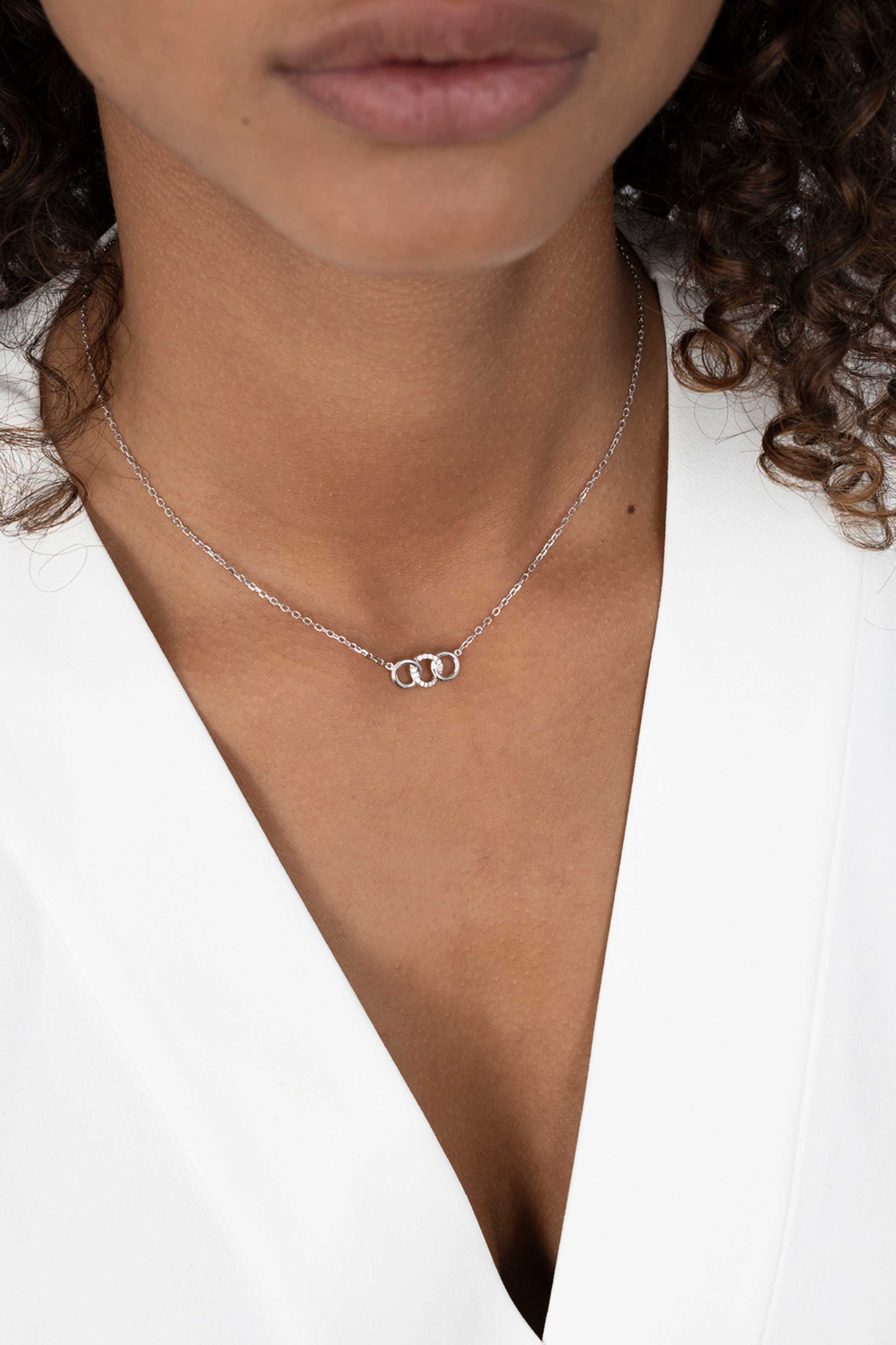 ZINZI silberne Kette 45cm mit 3 offen Kreise verbunden  weiß ZIC2045