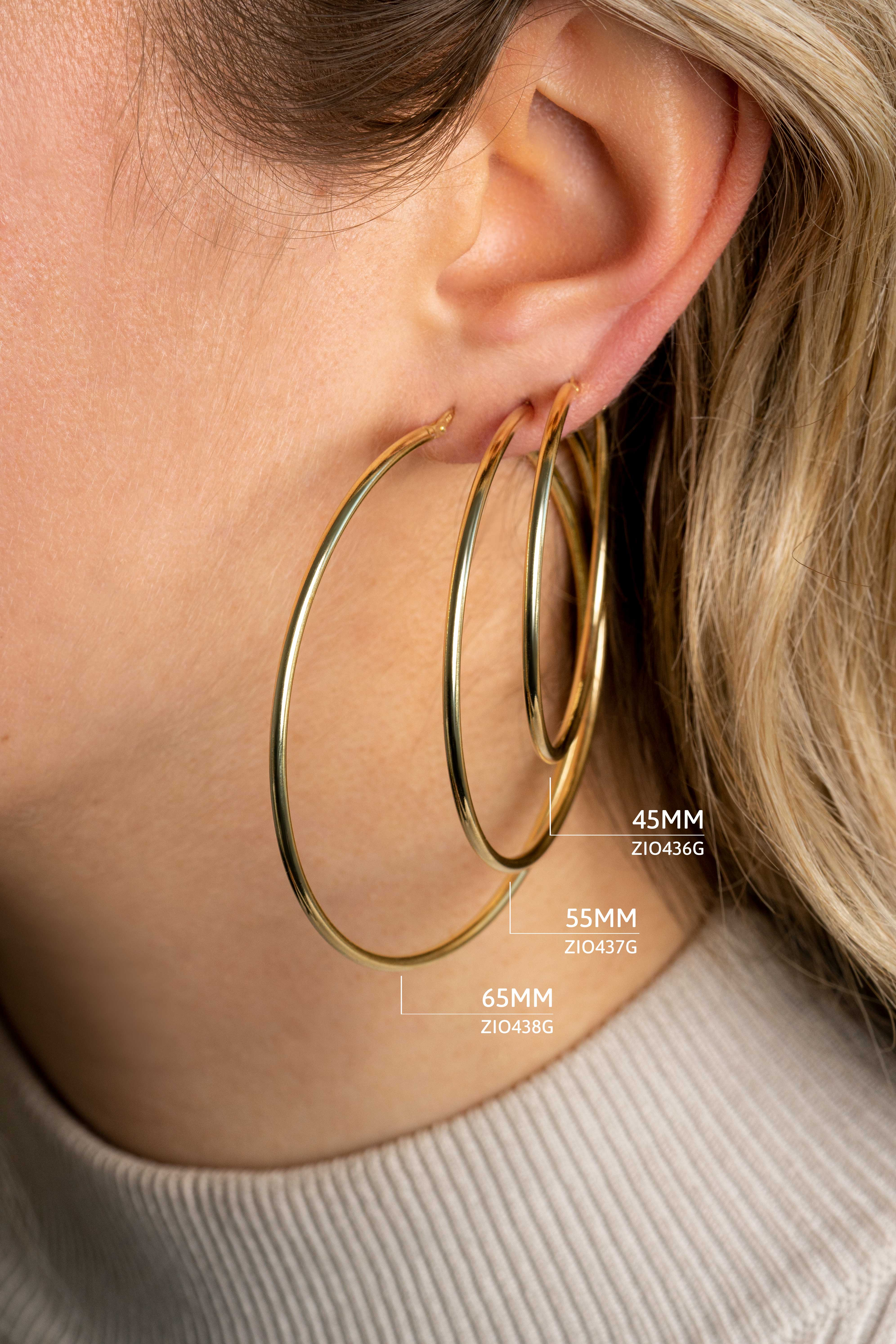 ZINZI silberne Ohrringe 14K gelb vergoldet glatt 65x2mm rund ZIO438G