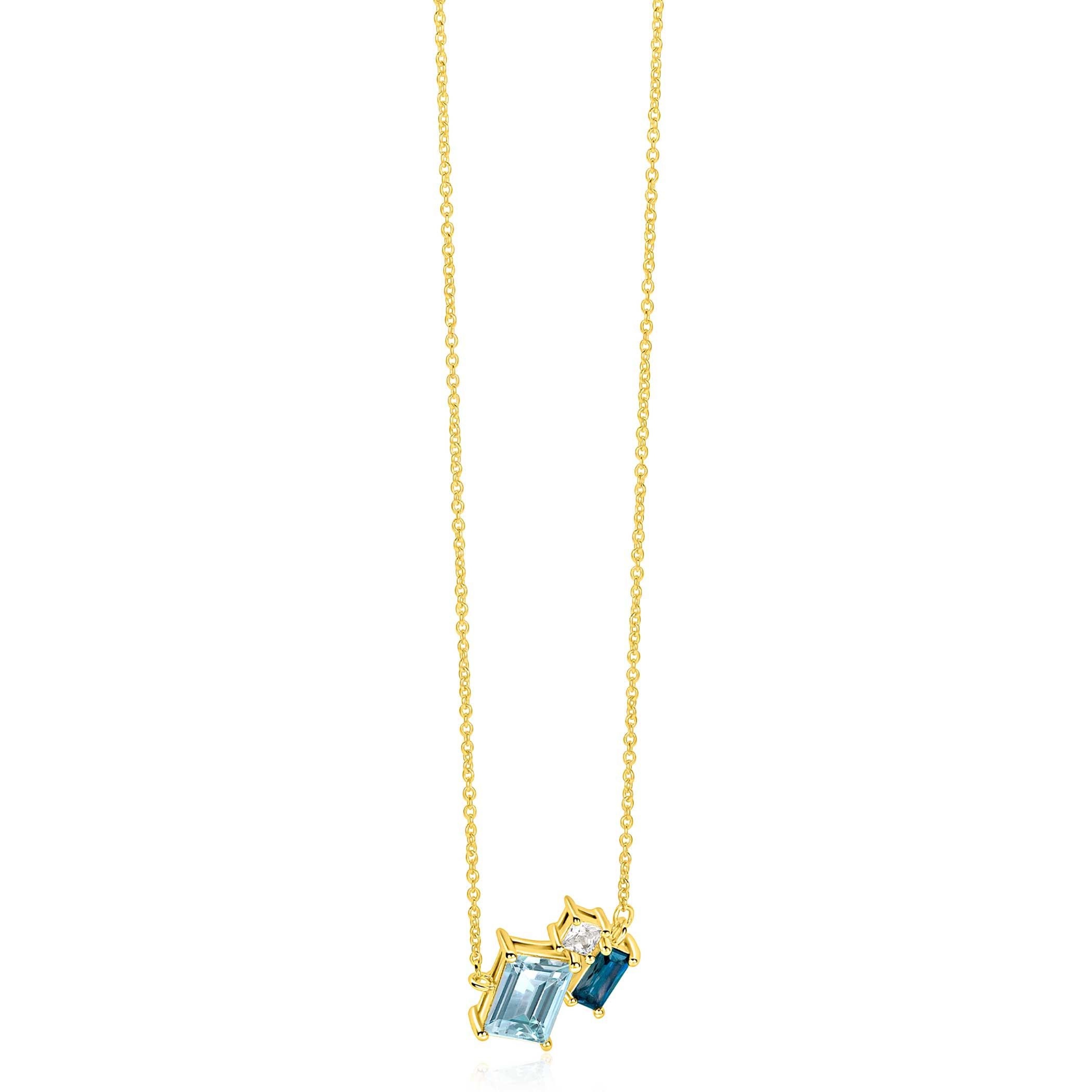 ZINZI zlv. collier gg.verg.baq.lichtblauw/blauw/zirc.