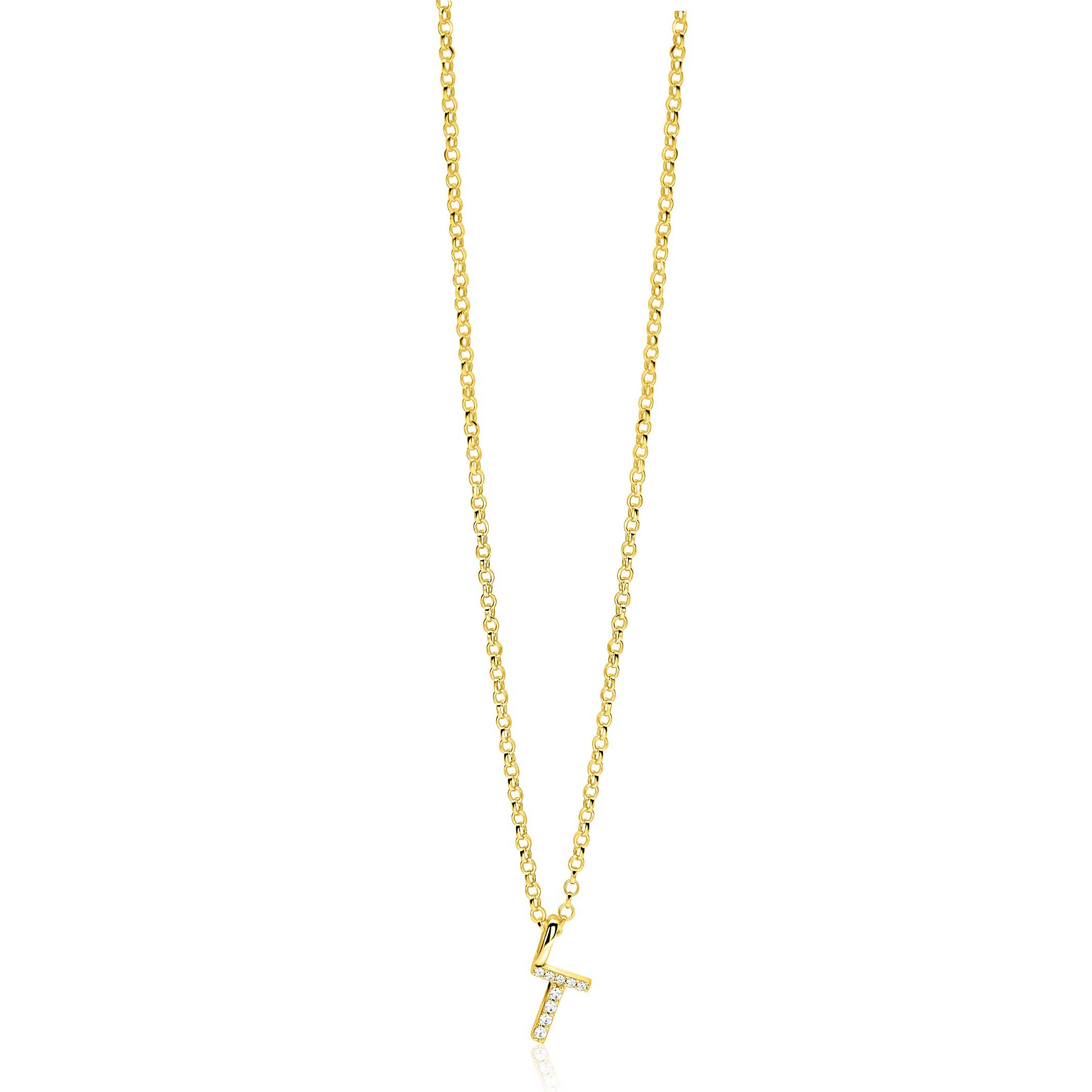 ZINZI zlv. hanger gg.verg.letter T bezet met zirconia's