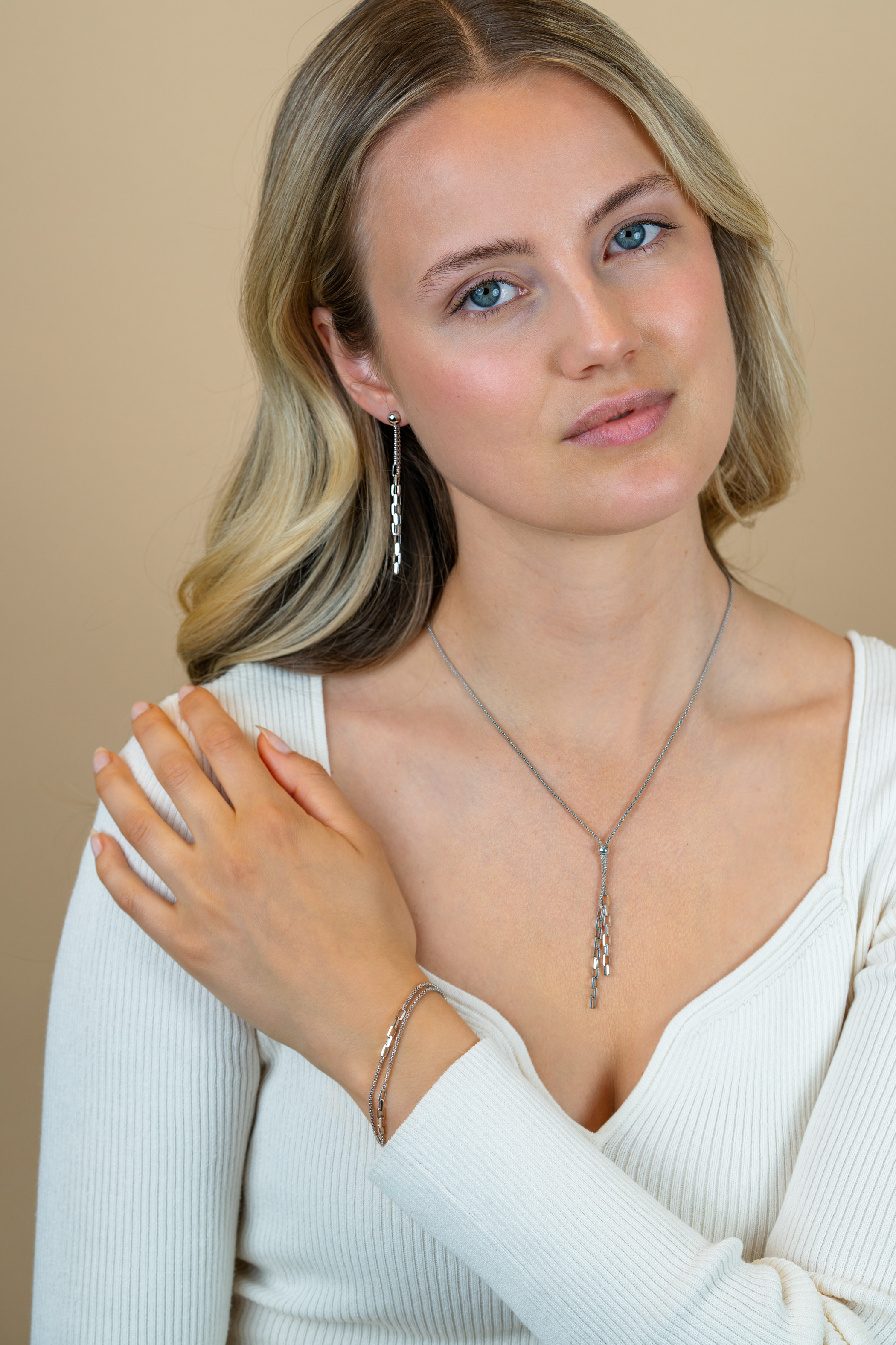 ZINZI zlv. Y-collier popcorn en schakels 43-46cm