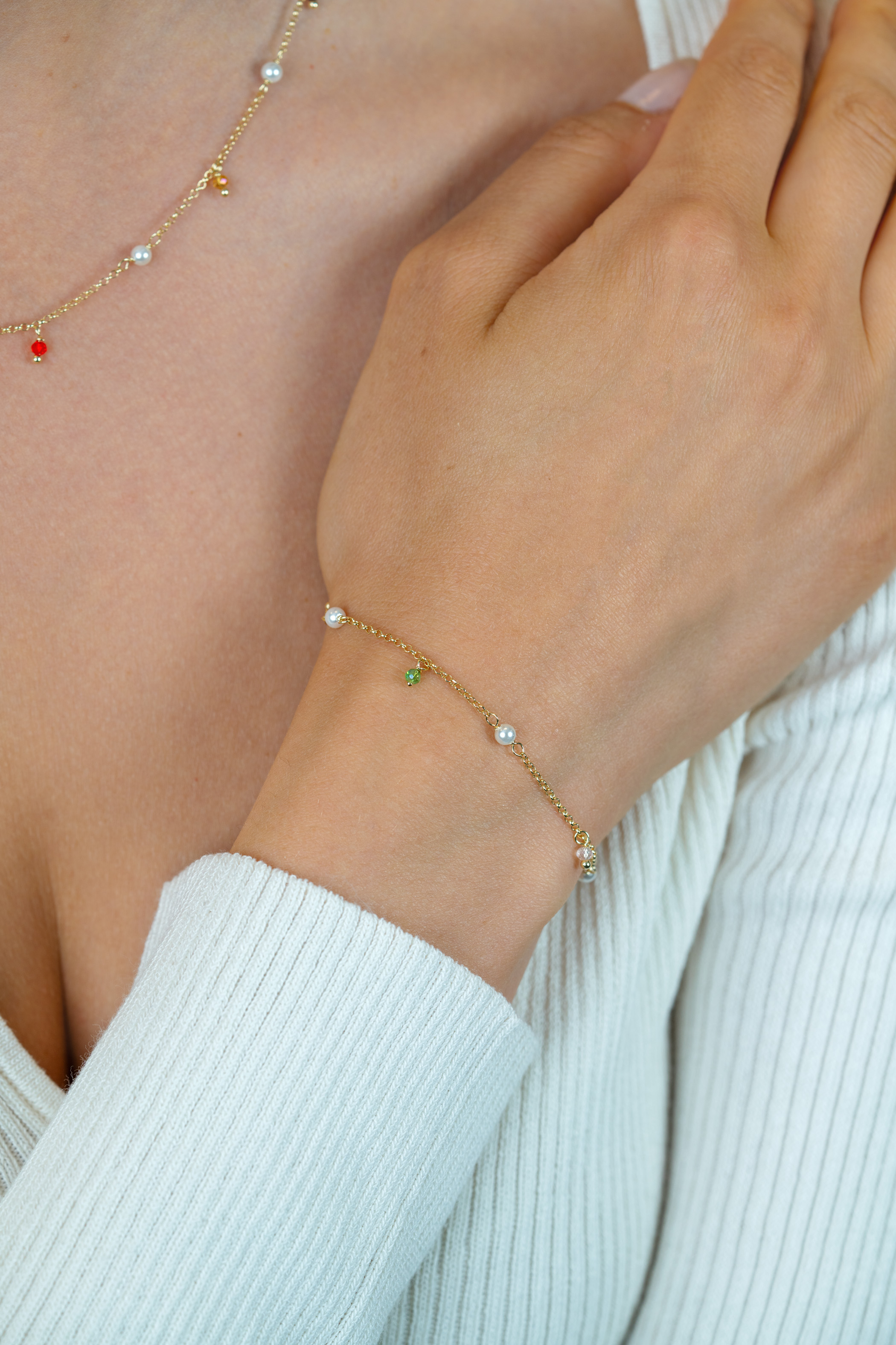 ZINZI zlv. armband gg.verg.parel en kleursteentjes